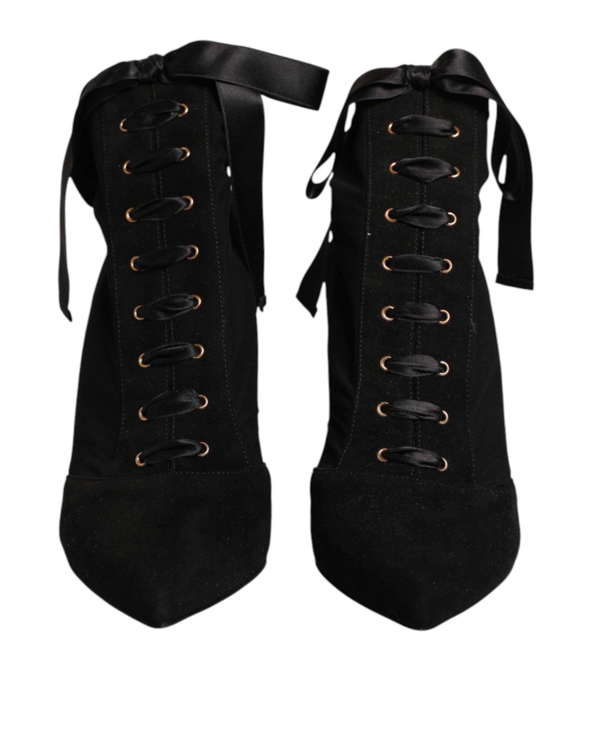 Dolce & Gabbana Black Stiletto Heels Lace Up Boots Shoes - Image 3