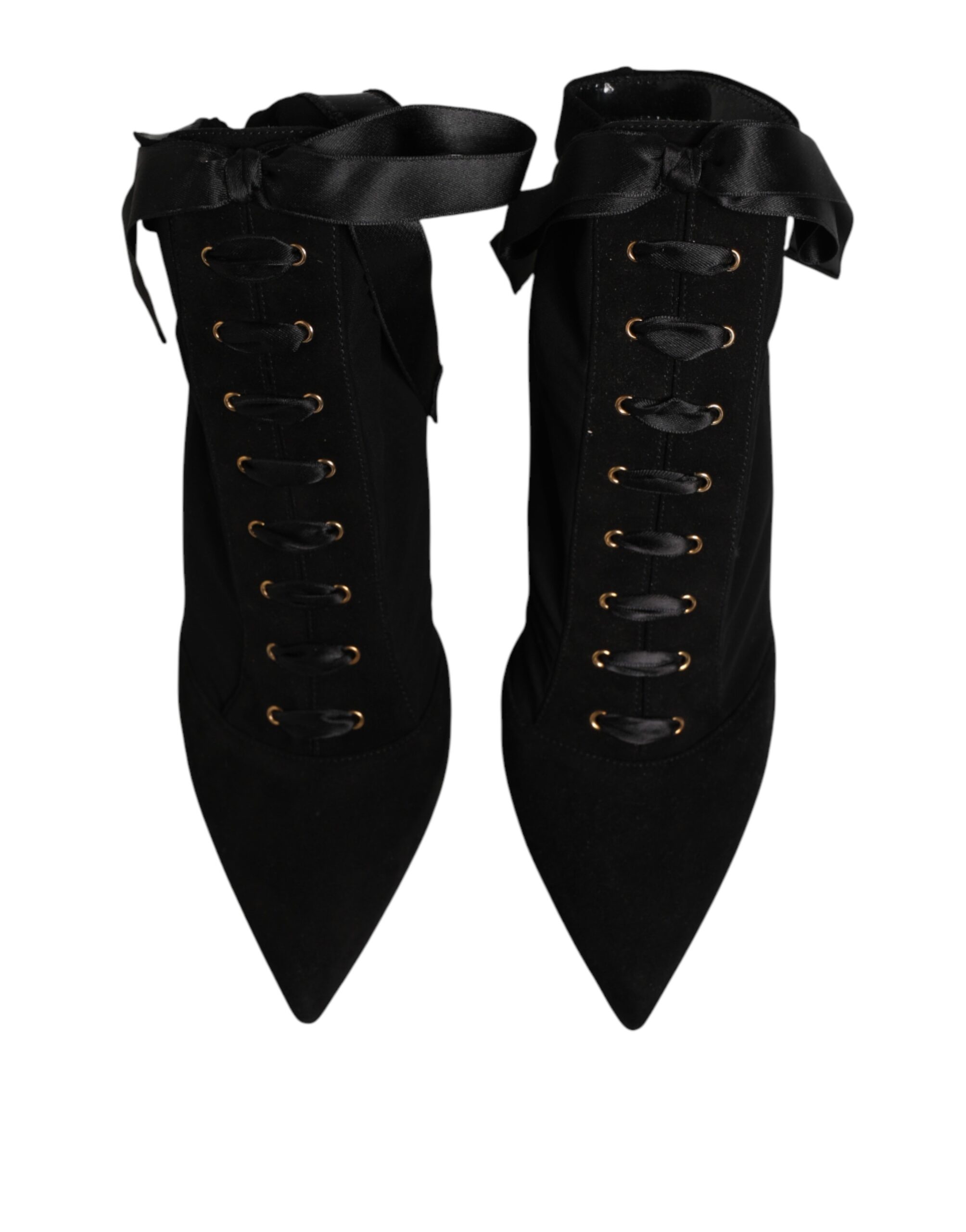 Dolce & Gabbana Black Stiletto Heels Lace Up Boots Shoes - Image 4