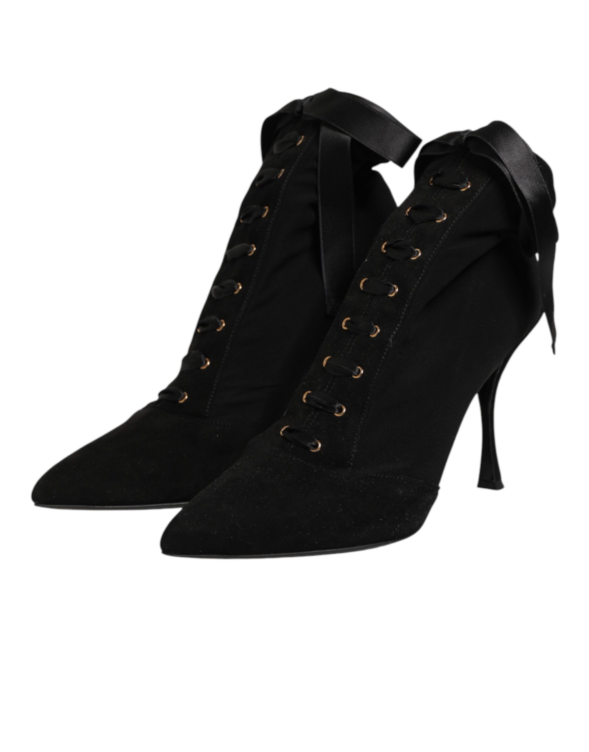 Dolce & Gabbana Black Stiletto Heels Lace Up Boots Shoes - Image 5