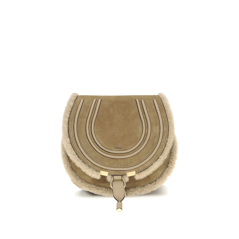 ChloƩ Small Saddle Marcie Shoulder Bag in suede and shearling