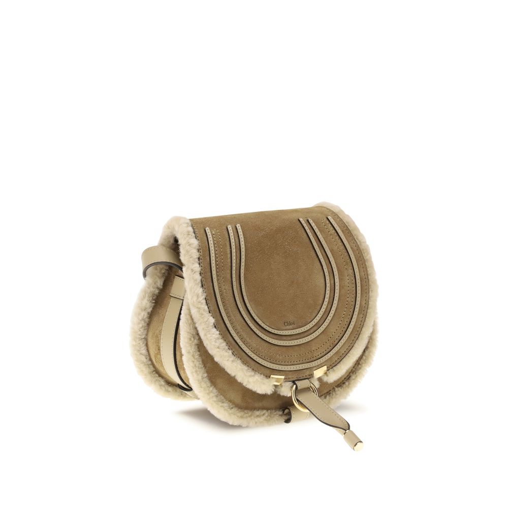 ChloƩ Small Saddle Marcie Shoulder Bag in suede and shearling - Image 2