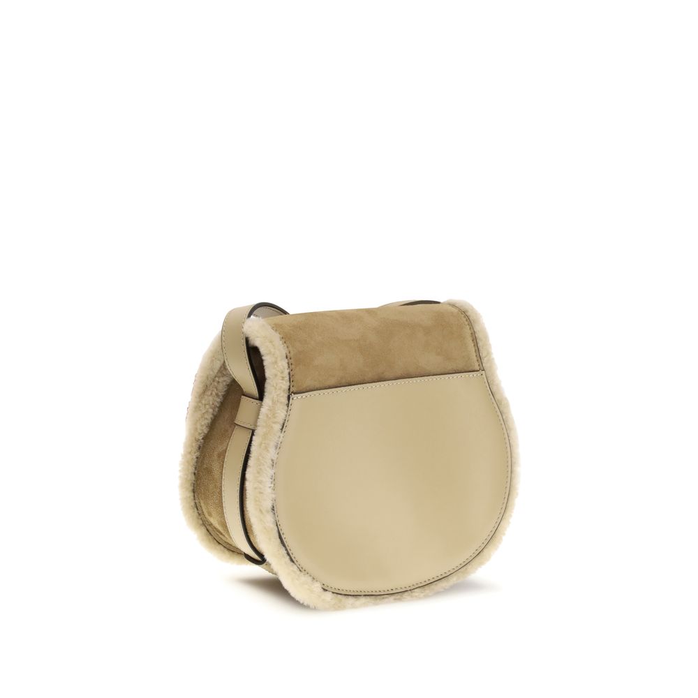 ChloƩ Small Saddle Marcie Shoulder Bag in suede and shearling - Image 3