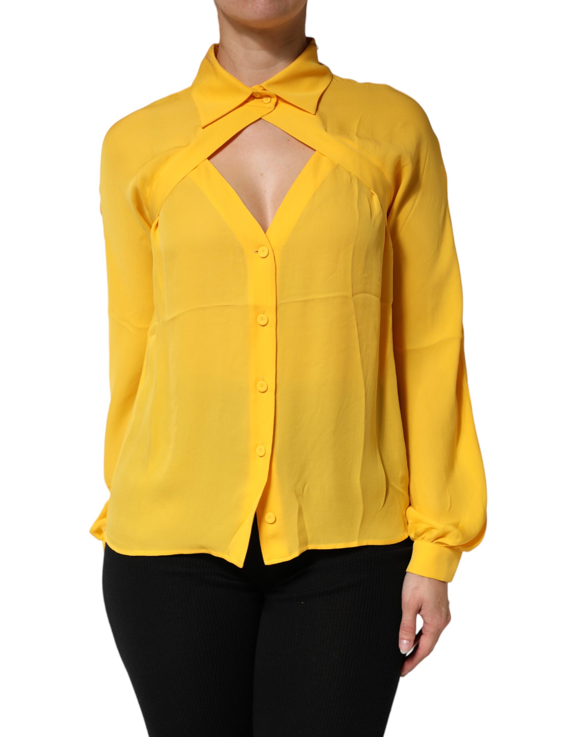 Moschino Couture Yellow Silk Collared Long Sleeves Top - Image 2