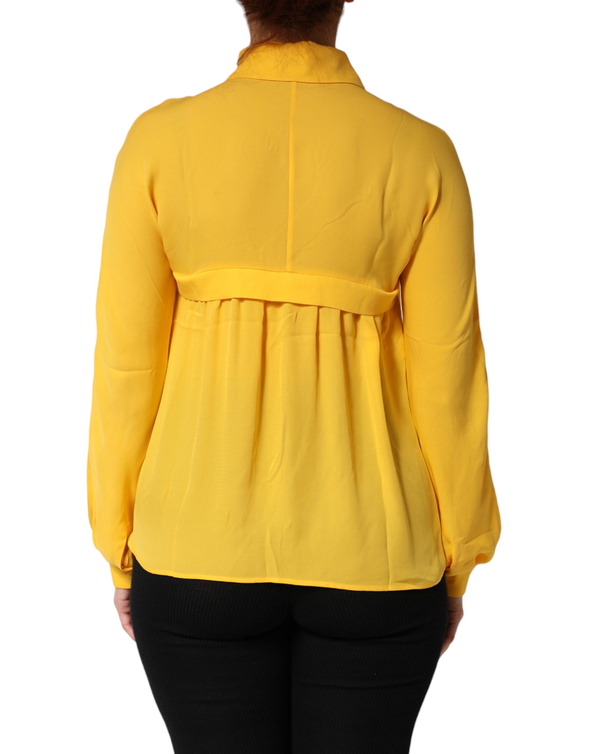 Moschino Couture Yellow Silk Collared Long Sleeves Top - Image 4