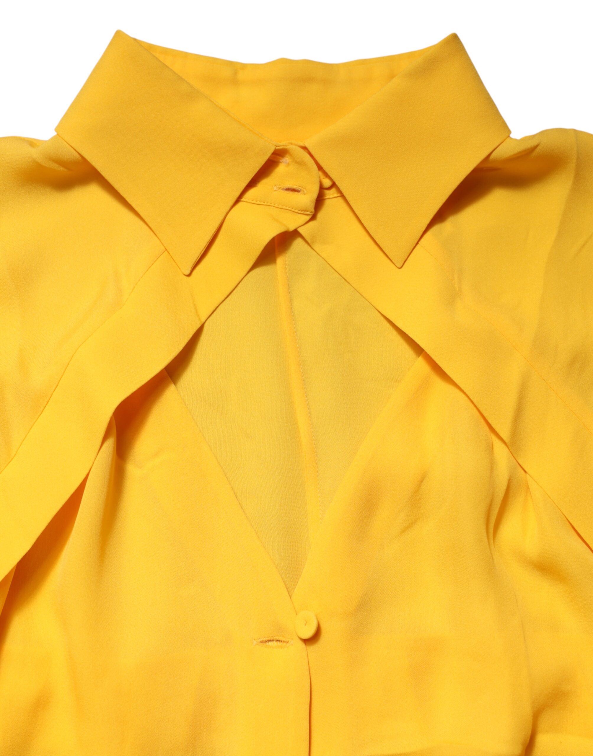Moschino Couture Yellow Silk Collared Long Sleeves Top - Image 7