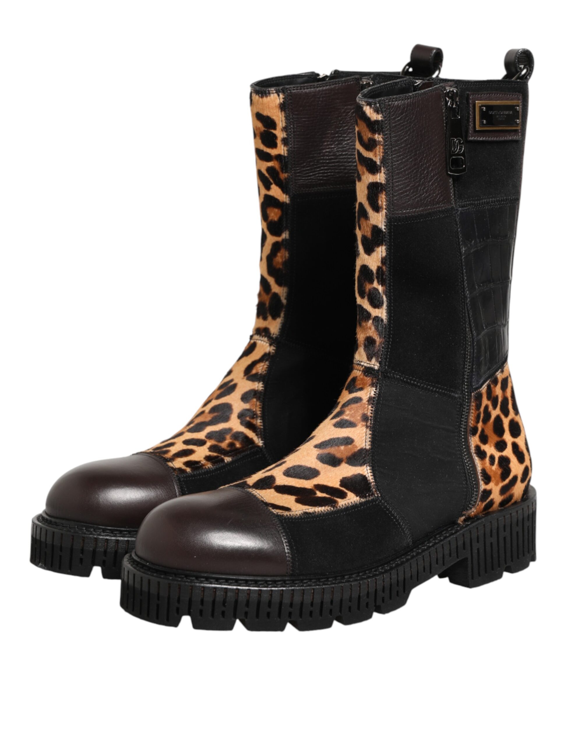 Dolce & Gabbana Multicolor Leopard Mid Calf Boots Shoes - Image 5