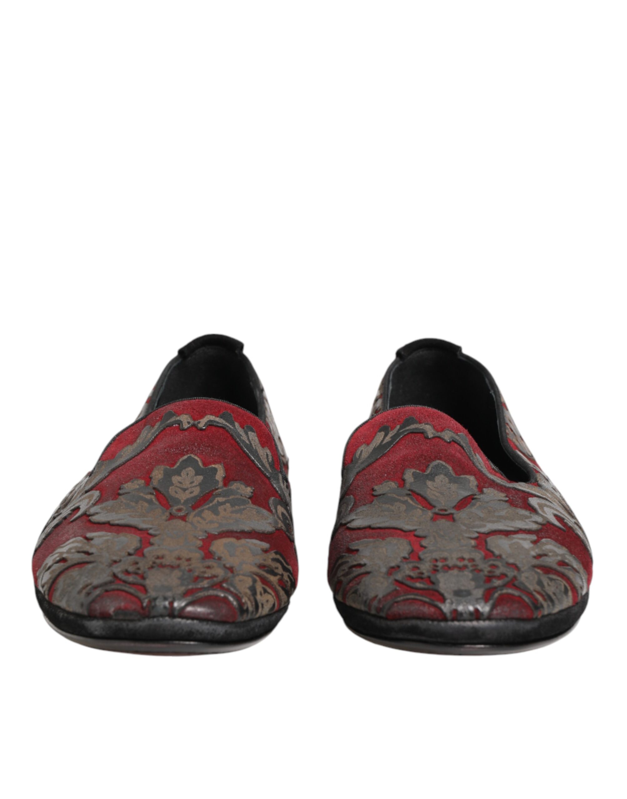 Dolce & Gabbana Bordeaux Jacquard Leather Slip On Loafer Shoes - Image 3