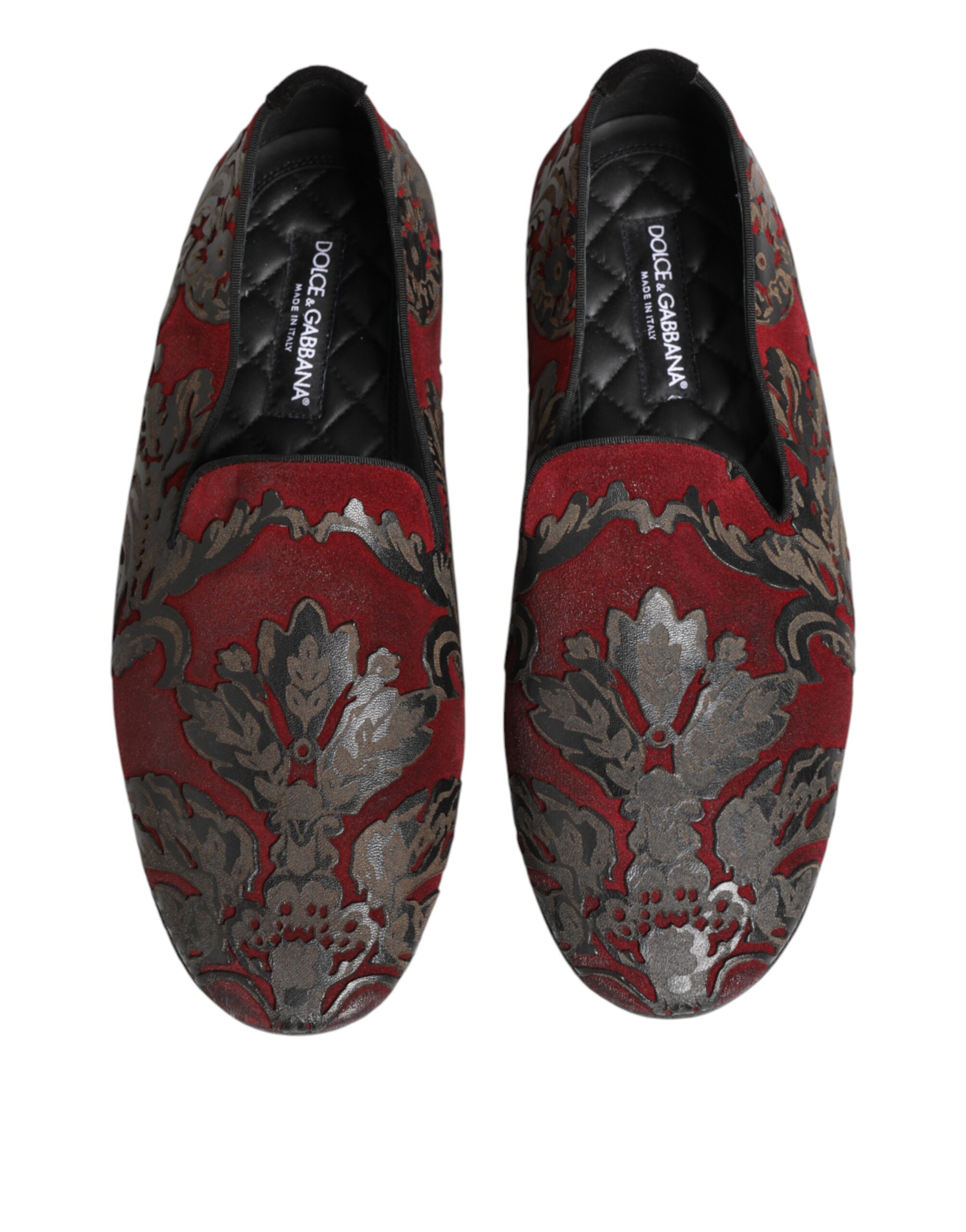 Dolce & Gabbana Bordeaux Jacquard Leather Slip On Loafer Shoes - Image 4