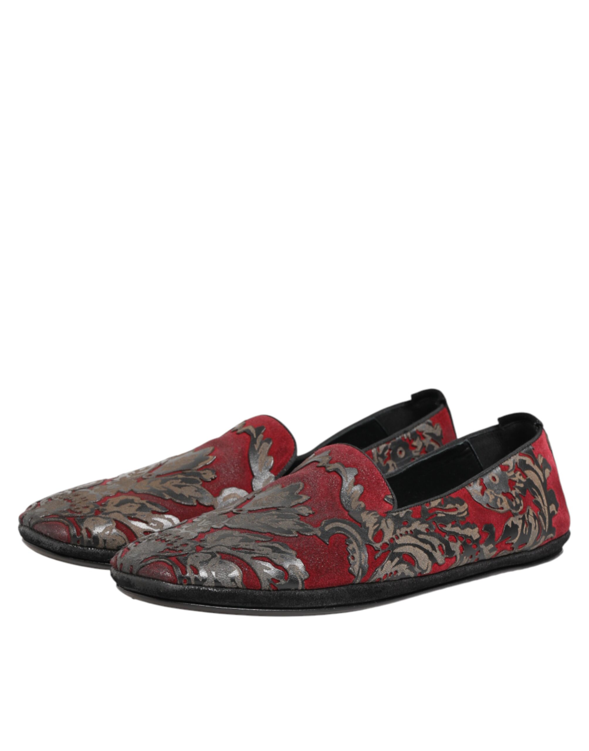 Dolce & Gabbana Bordeaux Jacquard Leather Slip On Loafer Shoes - Image 5