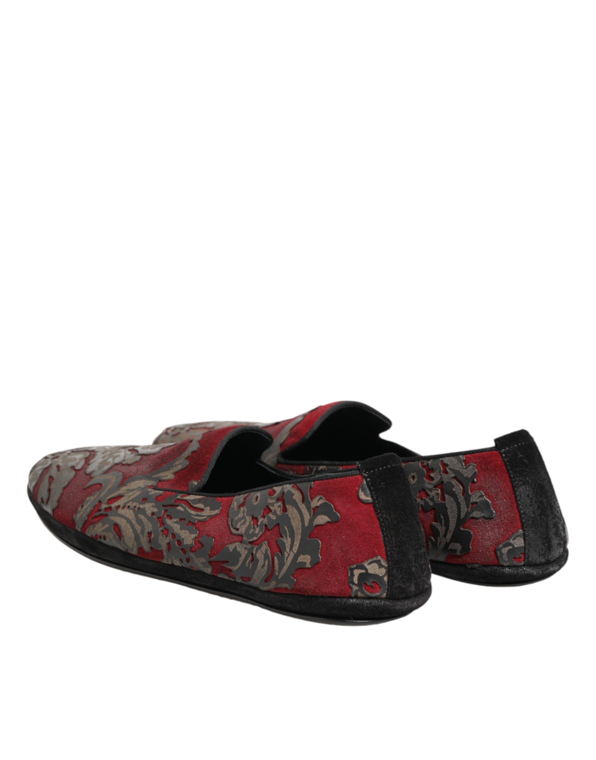 Dolce & Gabbana Bordeaux Jacquard Leather Slip On Loafer Shoes - Image 6