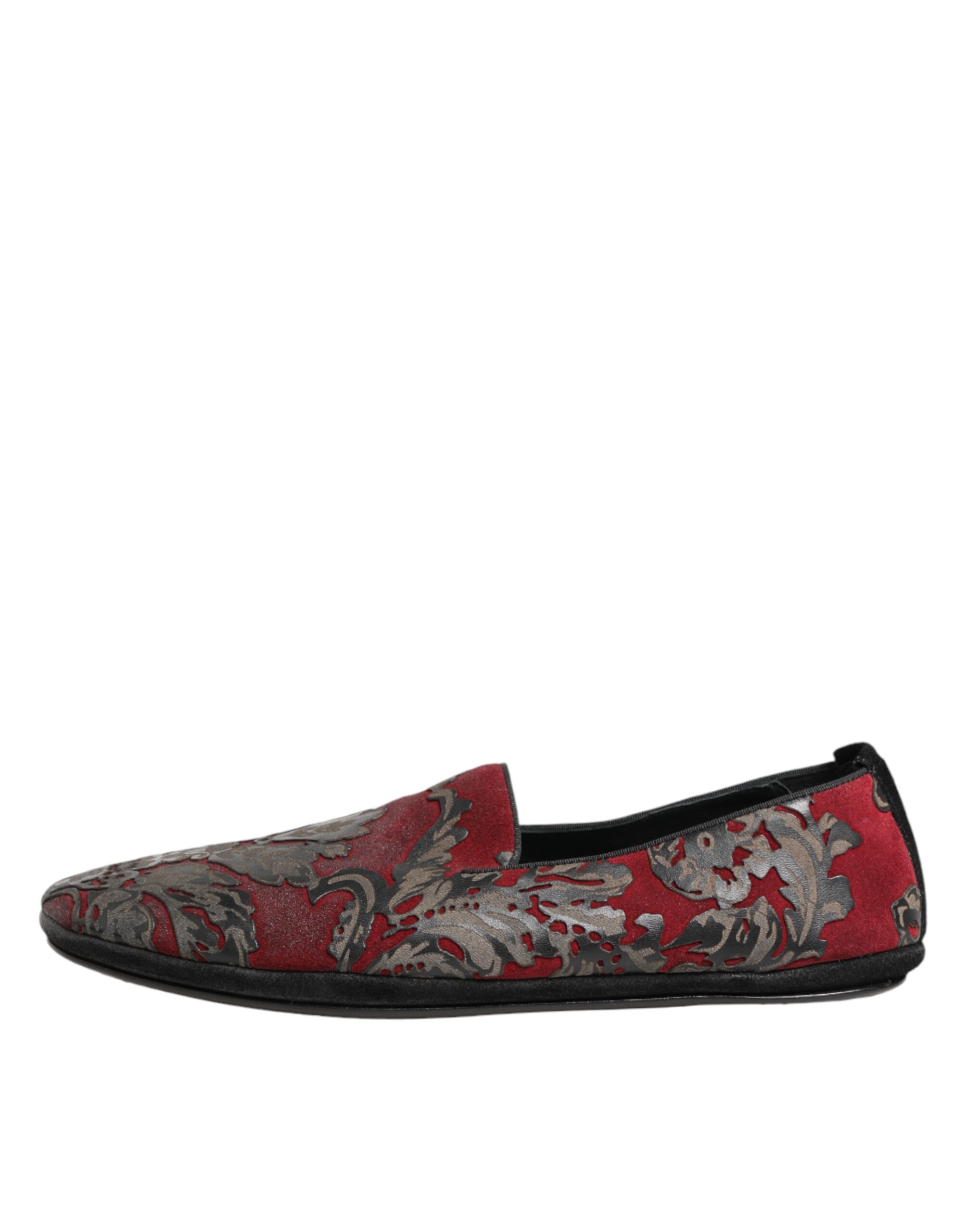 Dolce & Gabbana Bordeaux Jacquard Leather Slip On Loafer Shoes - Image 7