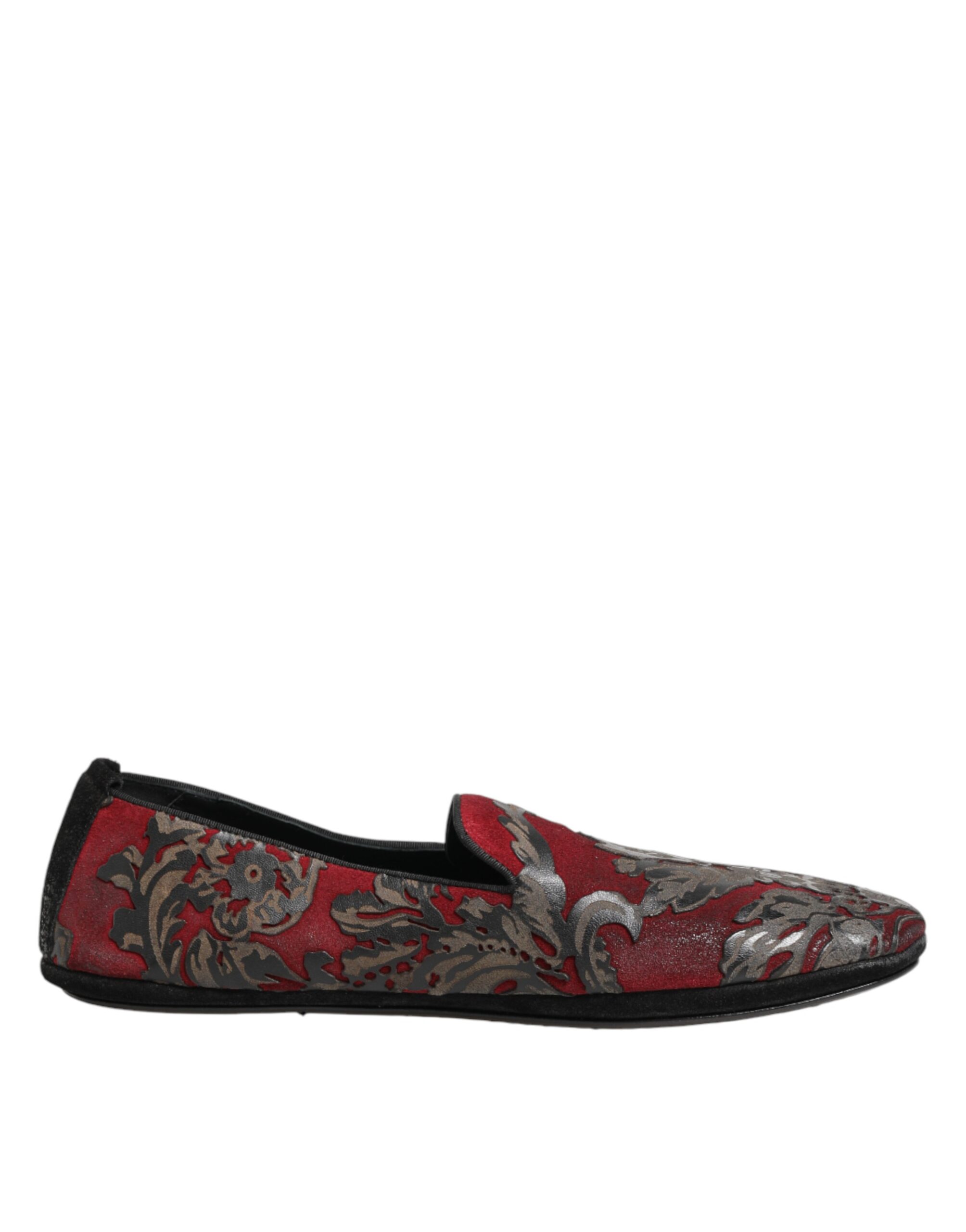 Dolce & Gabbana Bordeaux Jacquard Leather Slip On Loafer Shoes - Image 2
