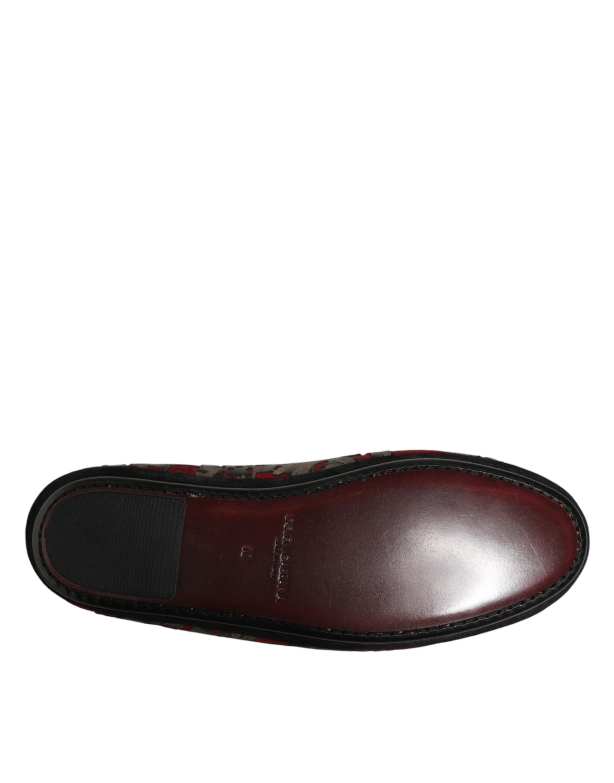 Dolce & Gabbana Bordeaux Jacquard Leather Slip On Loafer Shoes - Image 8