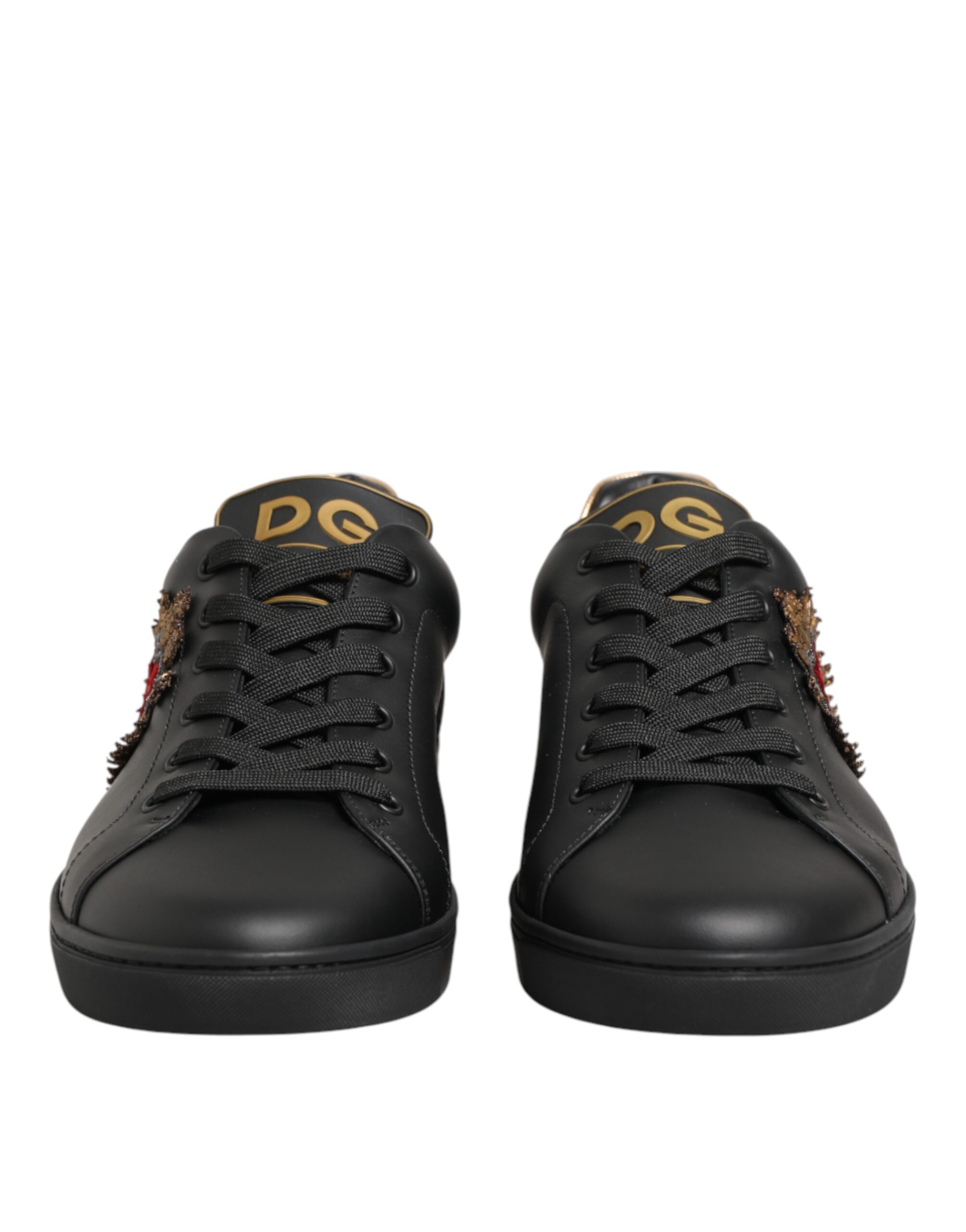 Dolce & Gabbana Black Leather Heart Embellished Sneakers Shoes - Image 3