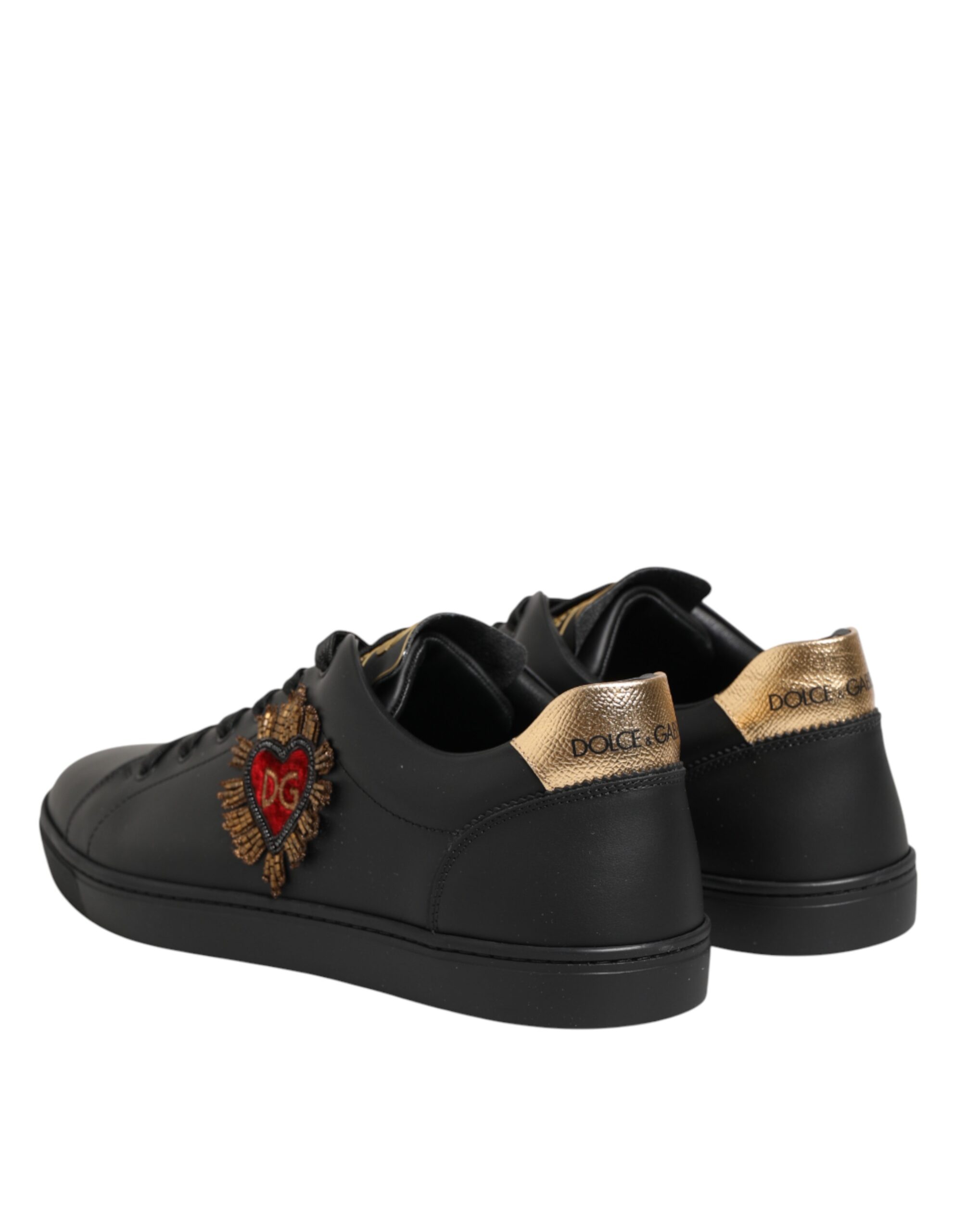 Dolce & Gabbana Black Leather Heart Embellished Sneakers Shoes - Image 6
