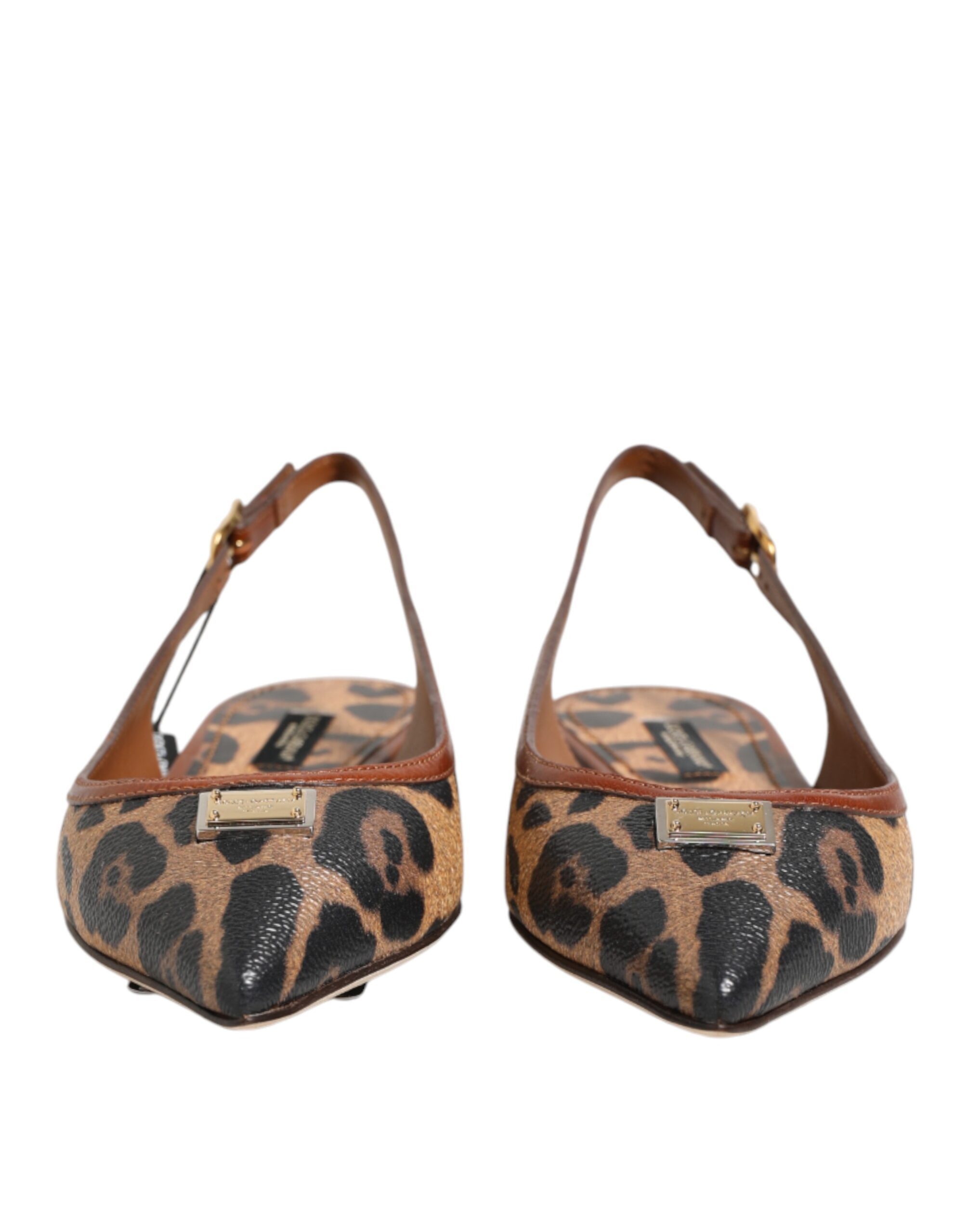 Dolce & Gabbana Brown Leopard Slingback Flats Sandals Shoes - Image 3