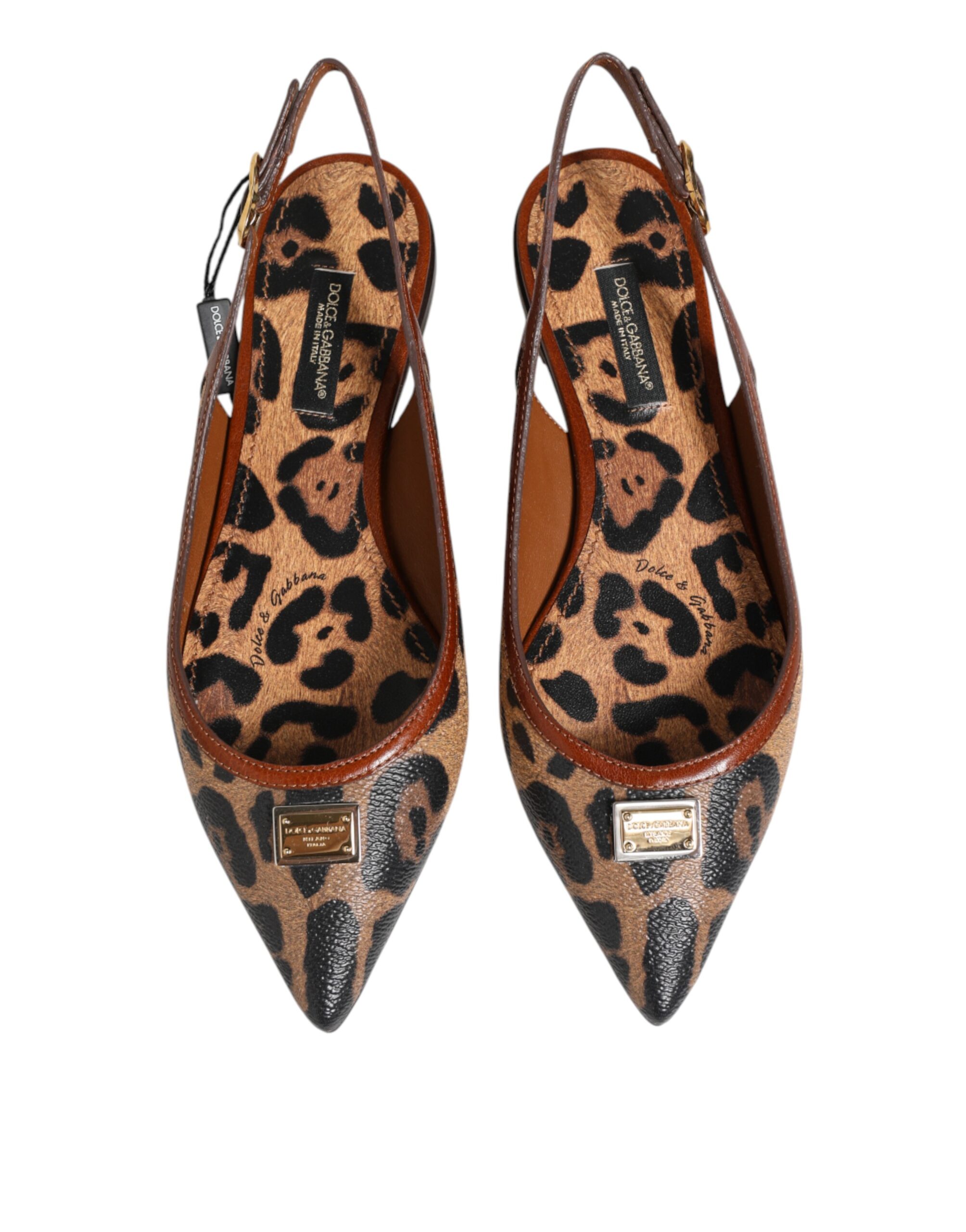 Dolce & Gabbana Brown Leopard Slingback Flats Sandals Shoes - Image 4
