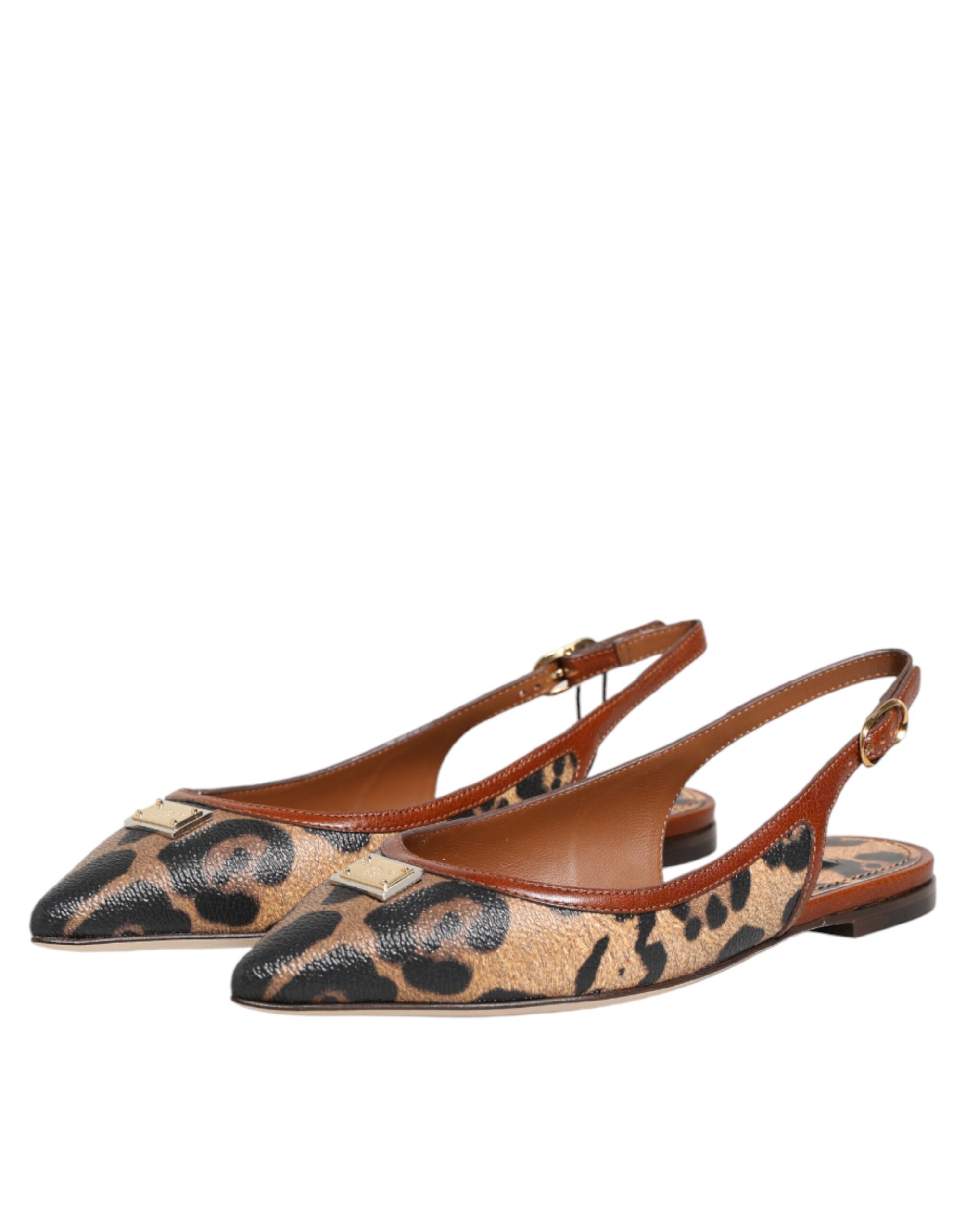 Dolce & Gabbana Brown Leopard Slingback Flats Sandals Shoes - Image 5