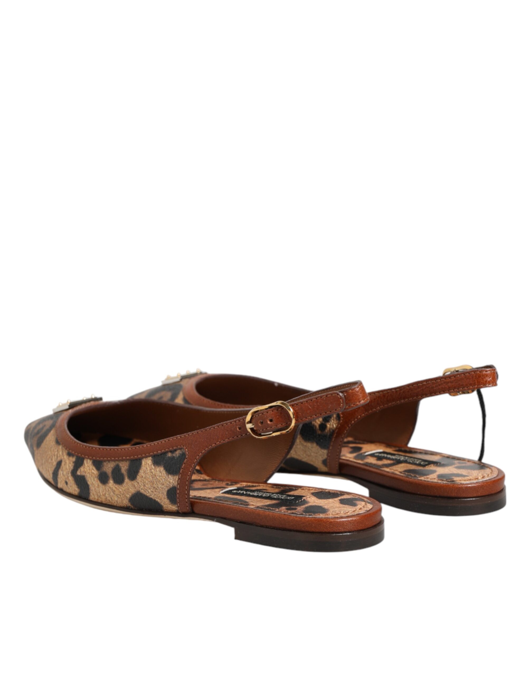 Dolce & Gabbana Brown Leopard Slingback Flats Sandals Shoes - Image 6
