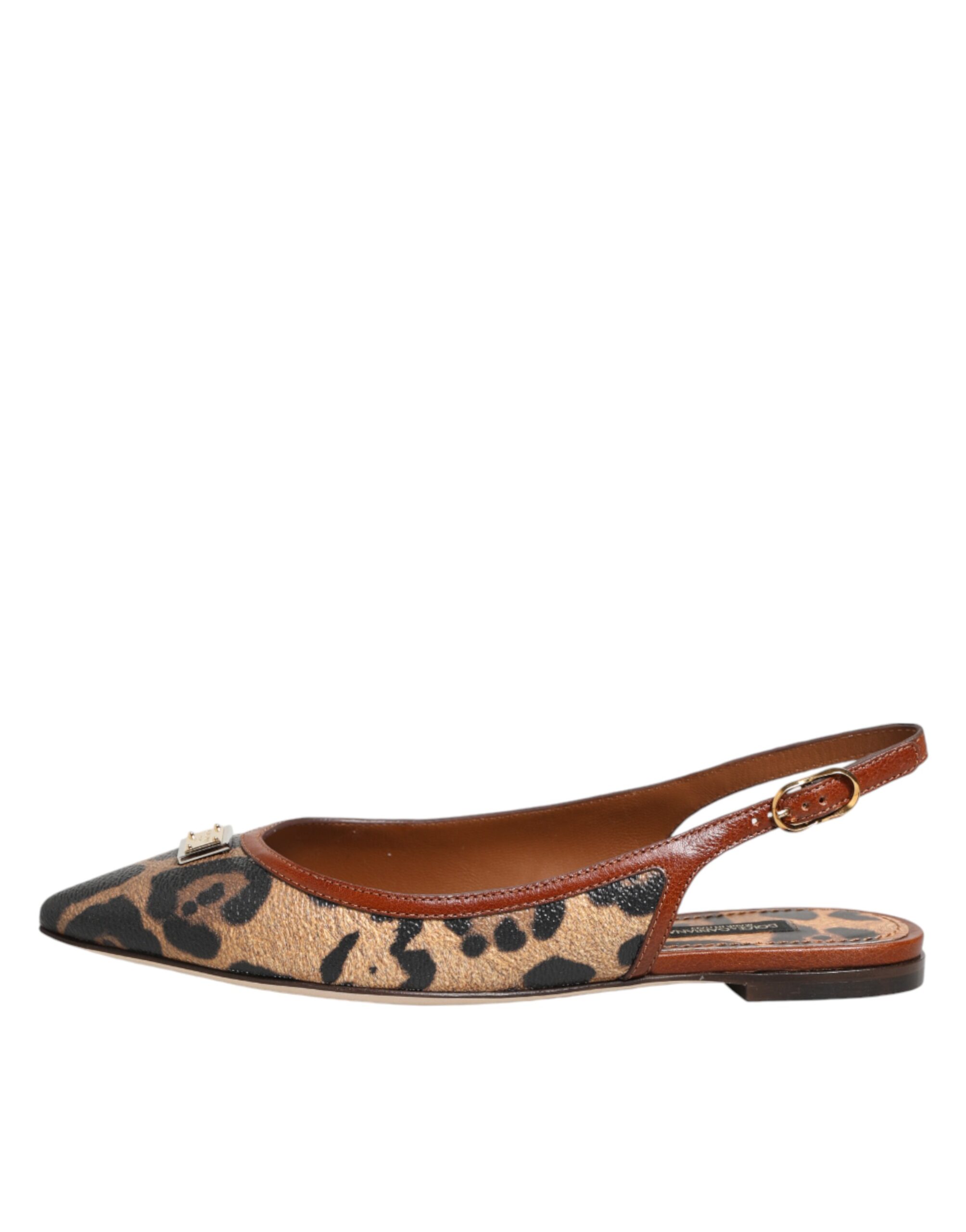 Dolce & Gabbana Brown Leopard Slingback Flats Sandals Shoes - Image 7