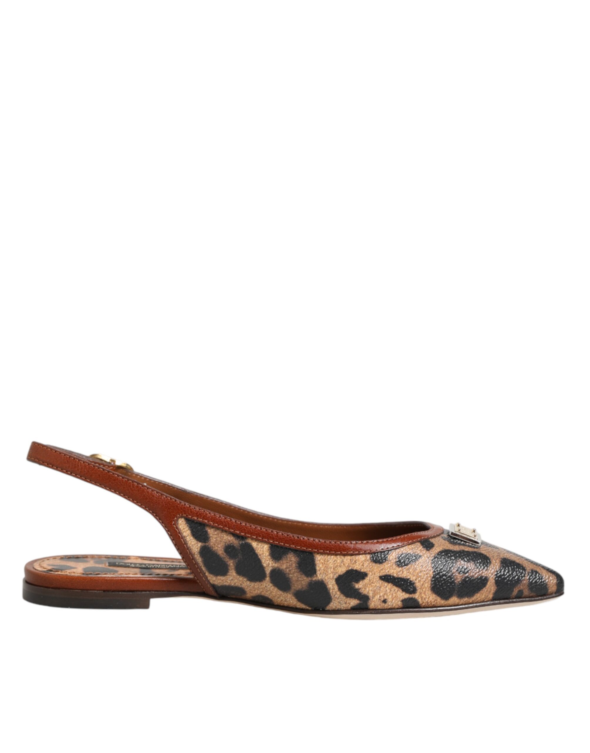 Dolce & Gabbana Brown Leopard Slingback Flats Sandals Shoes - Image 2