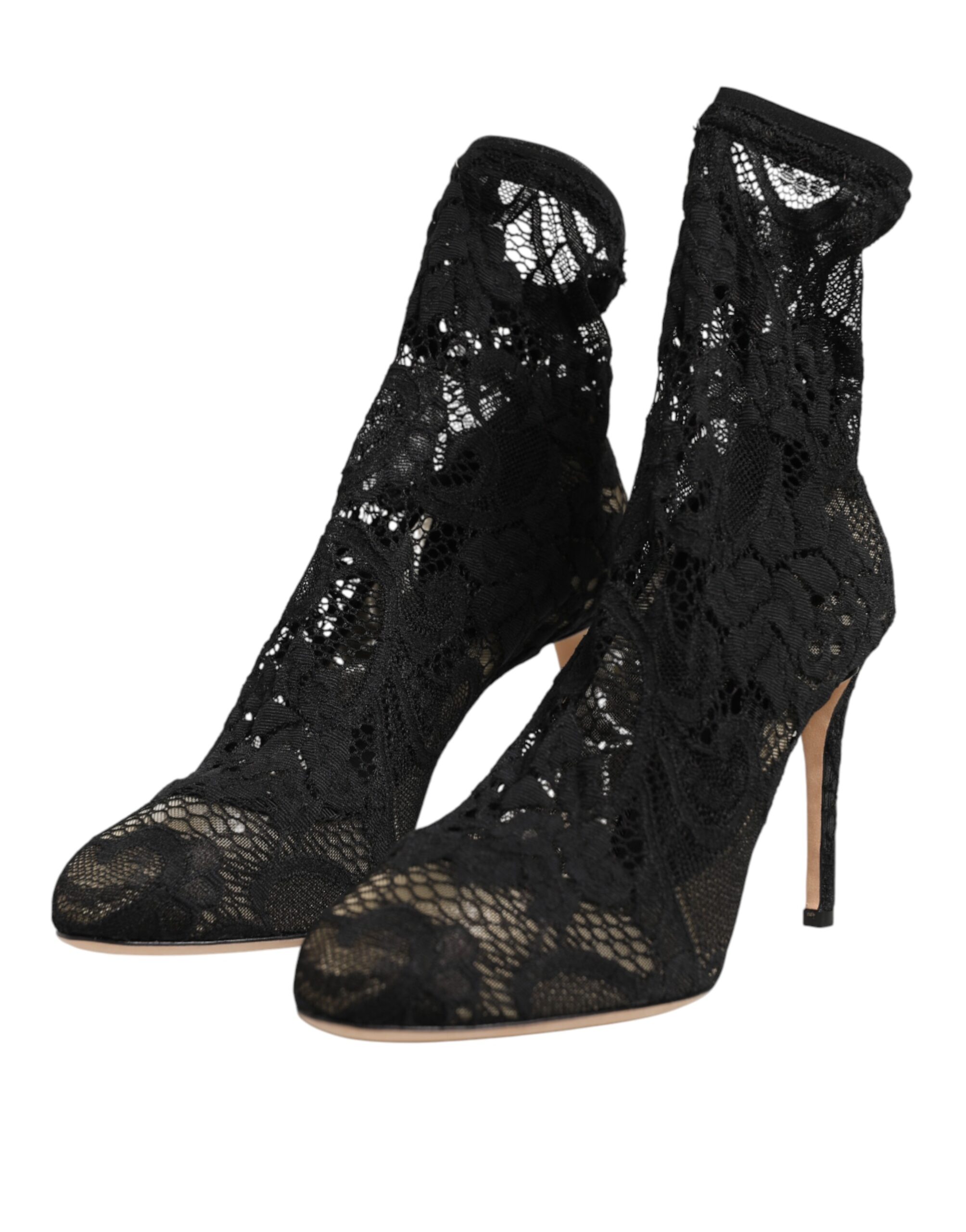 Dolce & Gabbana Black Stretch Socks Taormina Lace Boot Shoes - Image 4