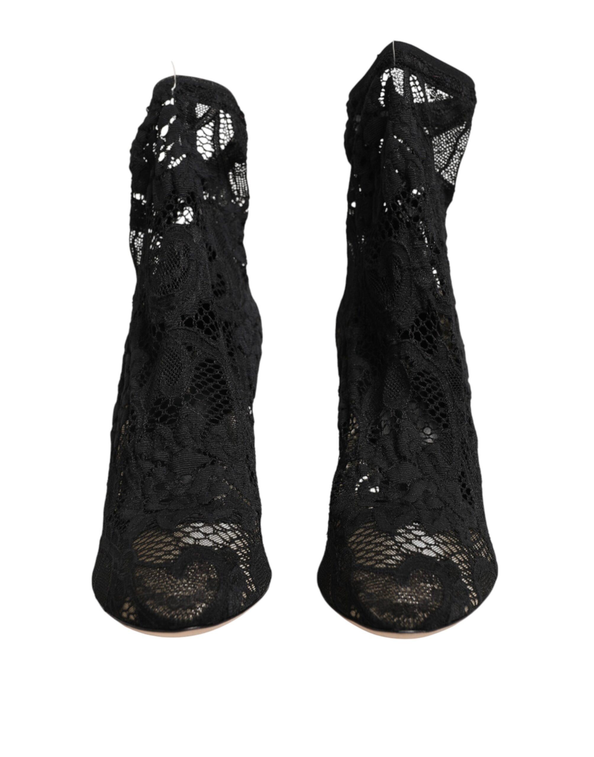 Dolce & Gabbana Black Stretch Socks Taormina Lace Boot Shoes - Image 3