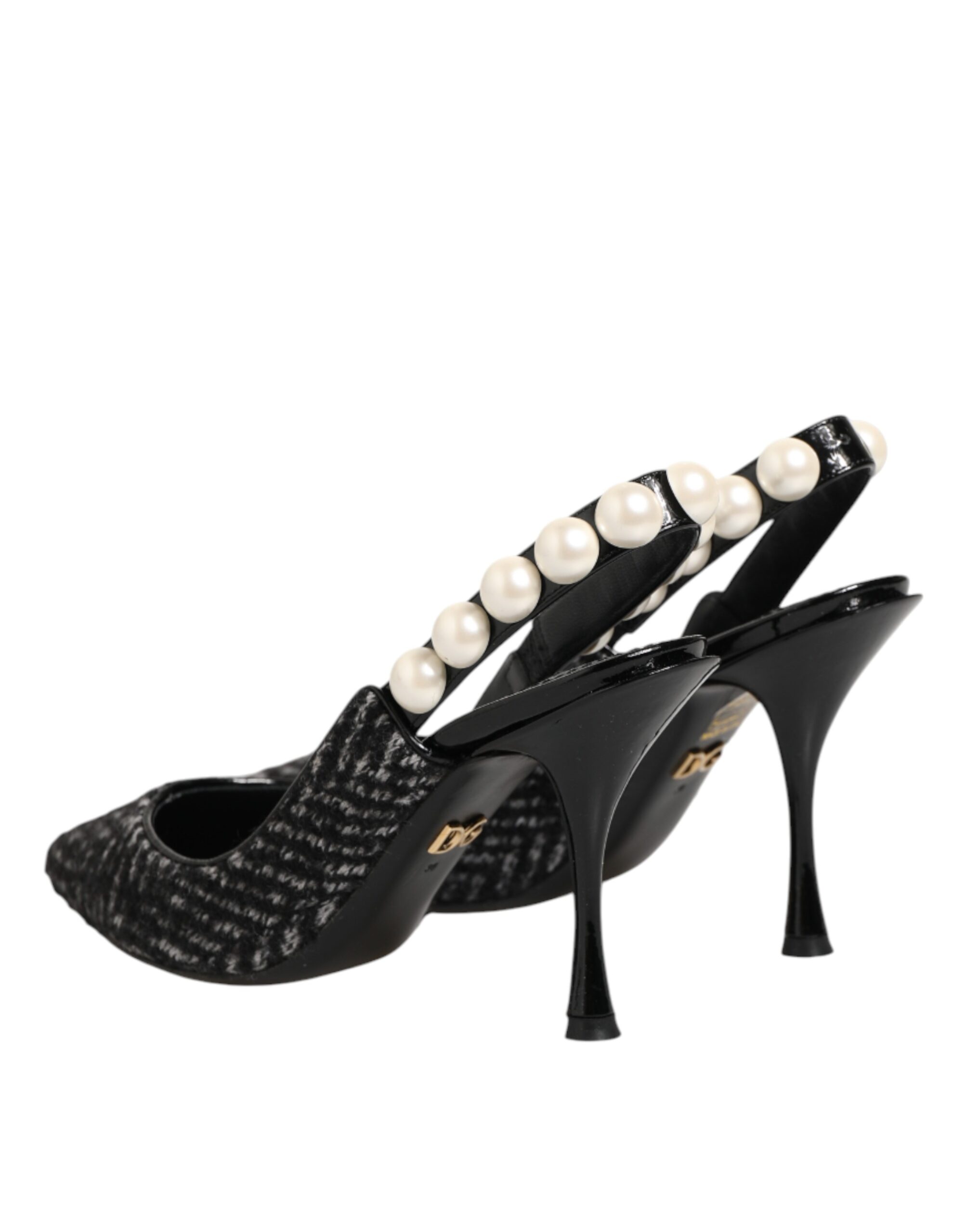 Dolce & Gabbana White Black Chevron Faux Pearl Slingbacks Shoes - Image 6