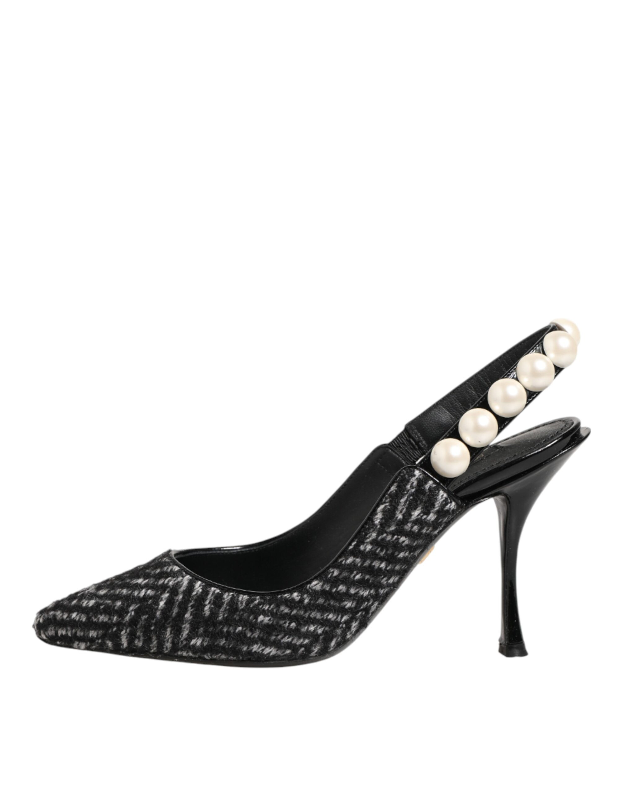 Dolce & Gabbana White Black Chevron Faux Pearl Slingbacks Shoes - Image 7