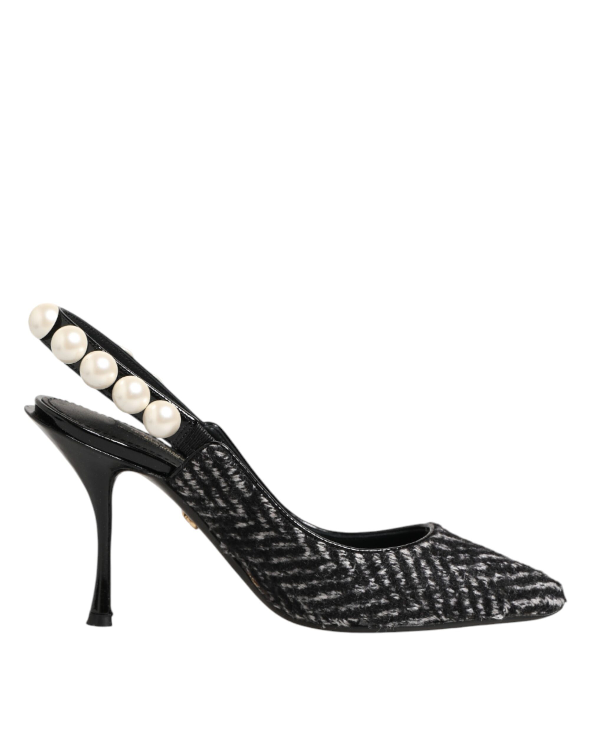 Dolce & Gabbana White Black Chevron Faux Pearl Slingbacks Shoes - Image 2