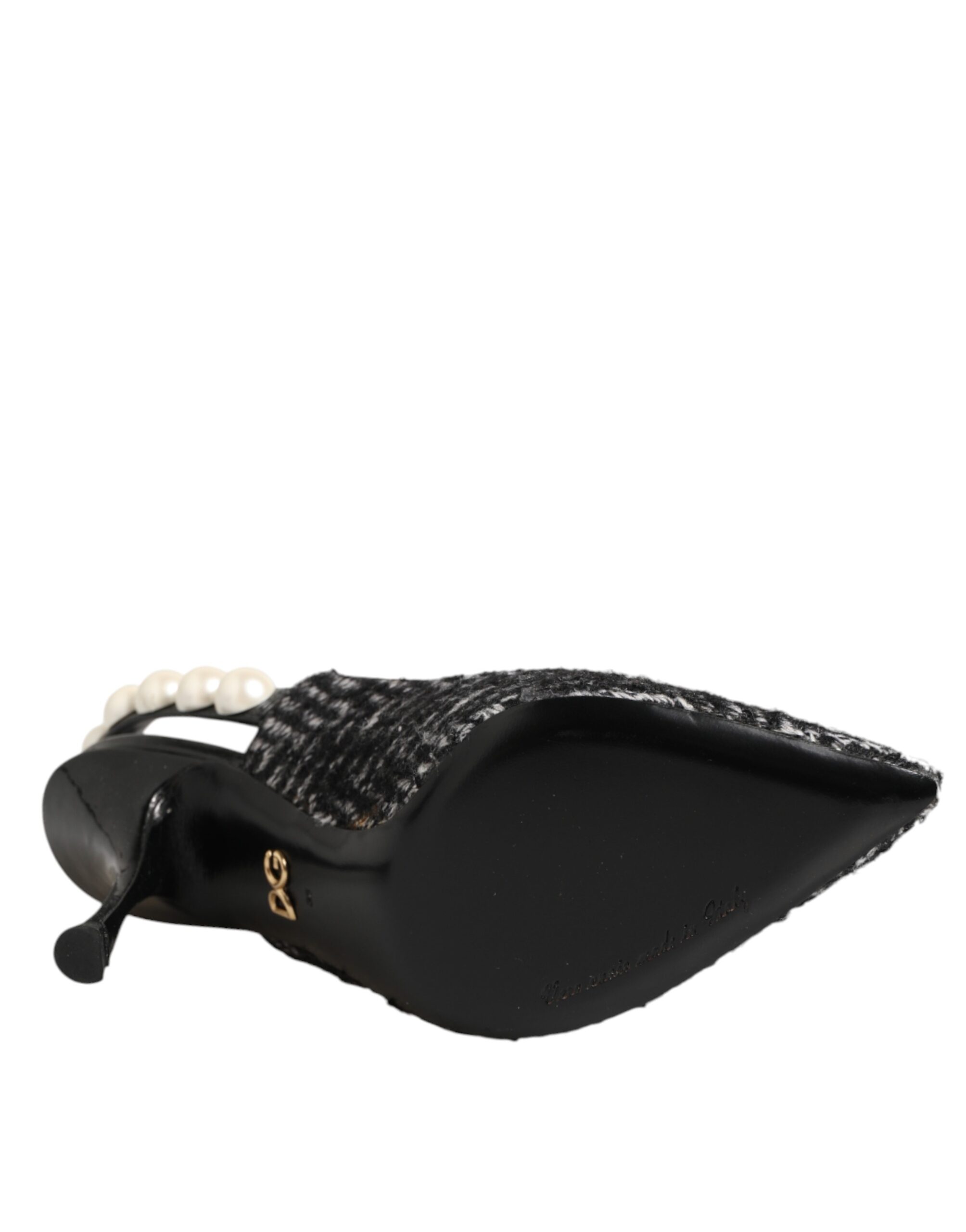Dolce & Gabbana White Black Chevron Faux Pearl Slingbacks Shoes - Image 8