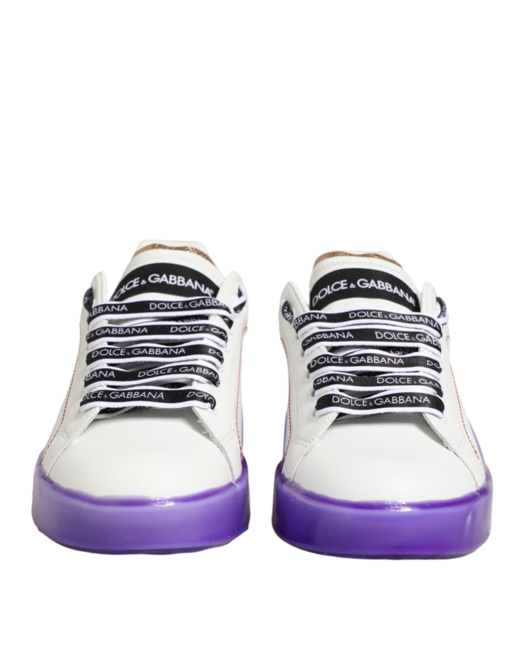 Dolce & Gabbana White Purple Leather Low Top Sneaker Shoes - Image 3
