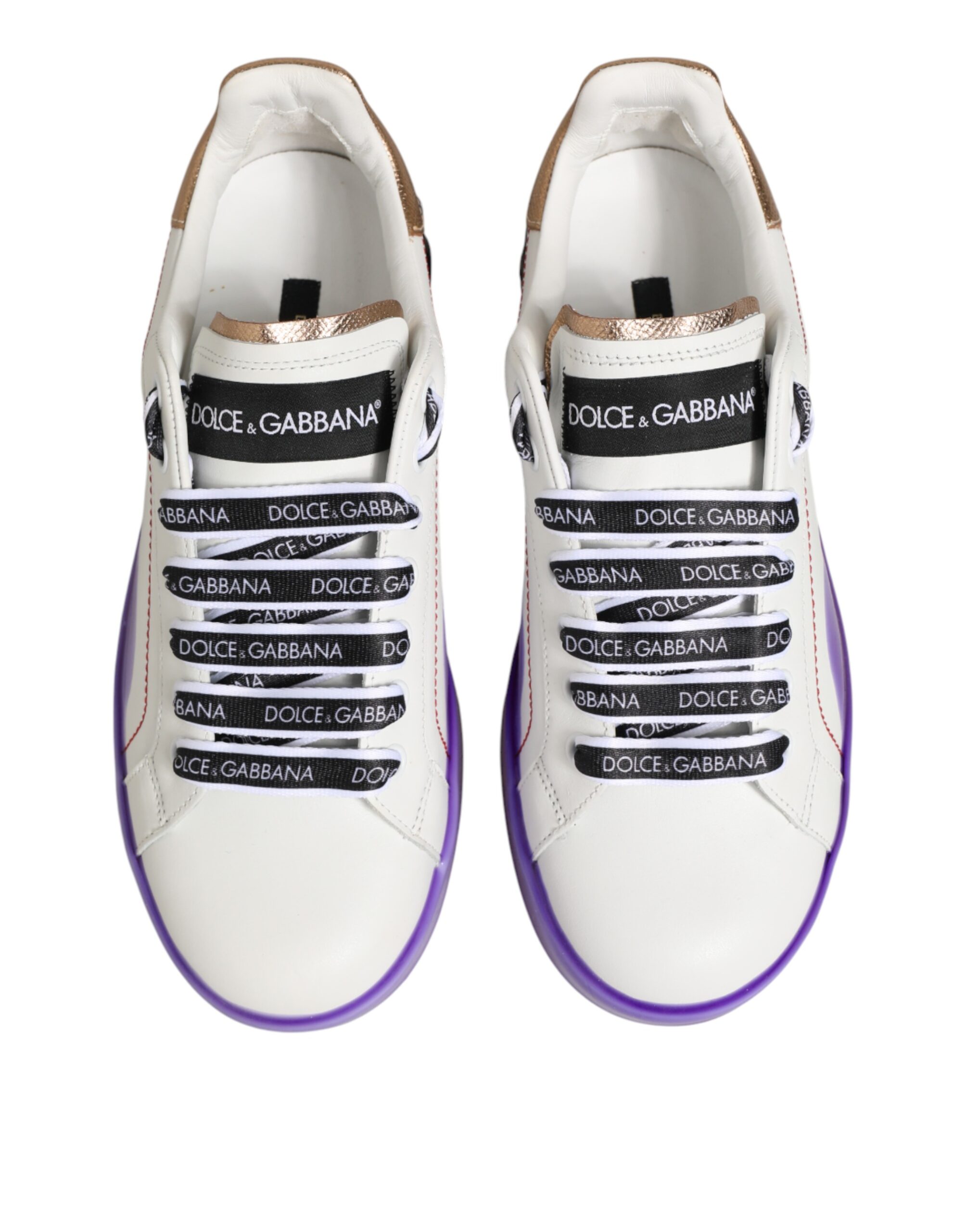 Dolce & Gabbana White Purple Leather Low Top Sneaker Shoes - Image 4