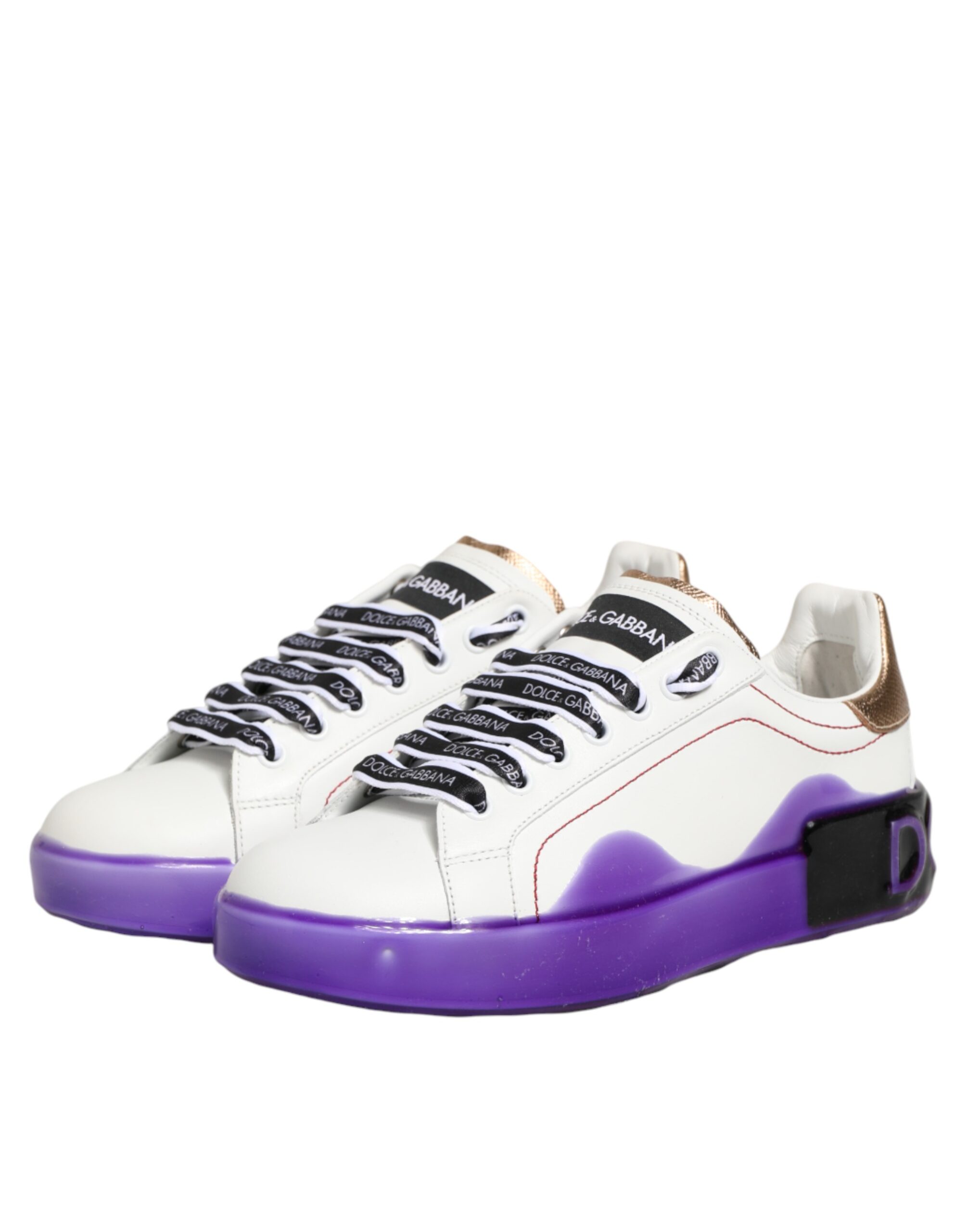 Dolce & Gabbana White Purple Leather Low Top Sneaker Shoes - Image 5