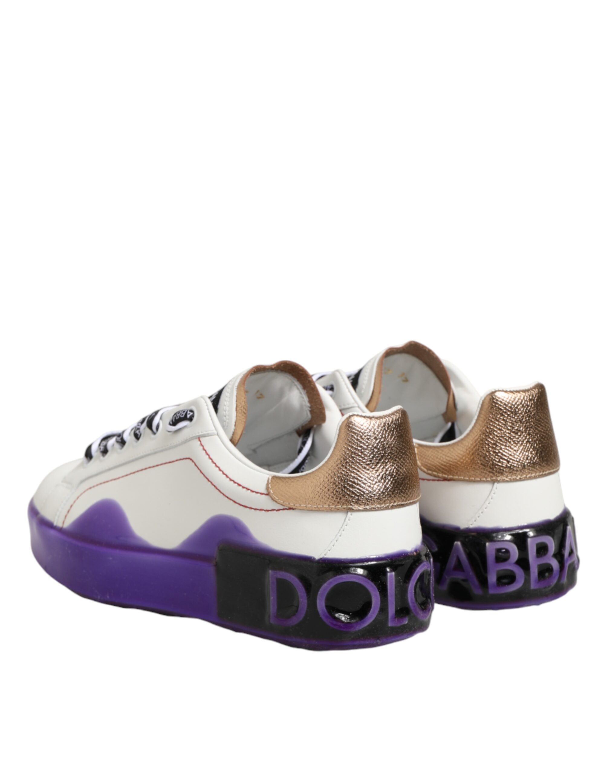 Dolce & Gabbana White Purple Leather Low Top Sneaker Shoes - Image 6