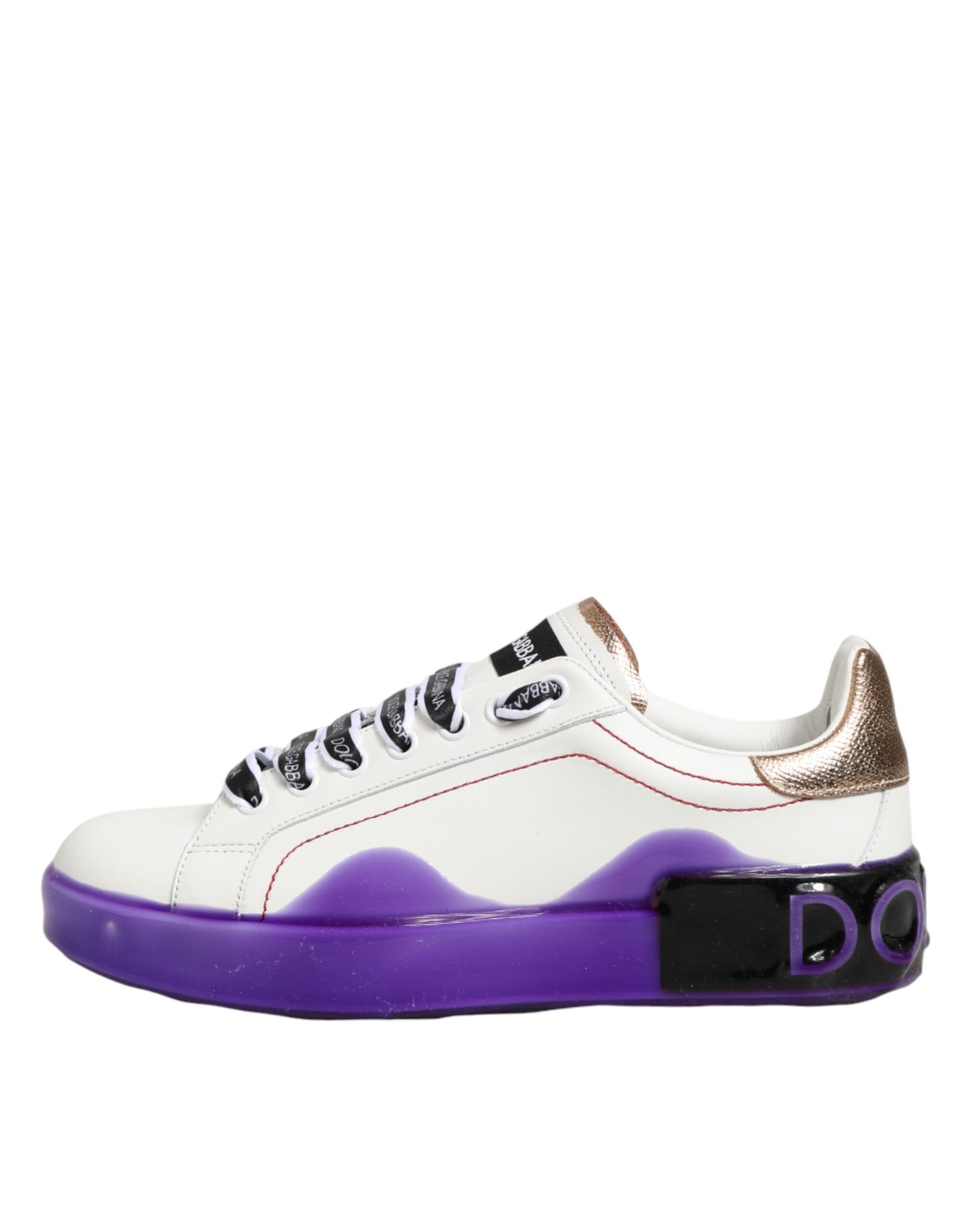 Dolce & Gabbana White Purple Leather Low Top Sneaker Shoes - Image 7