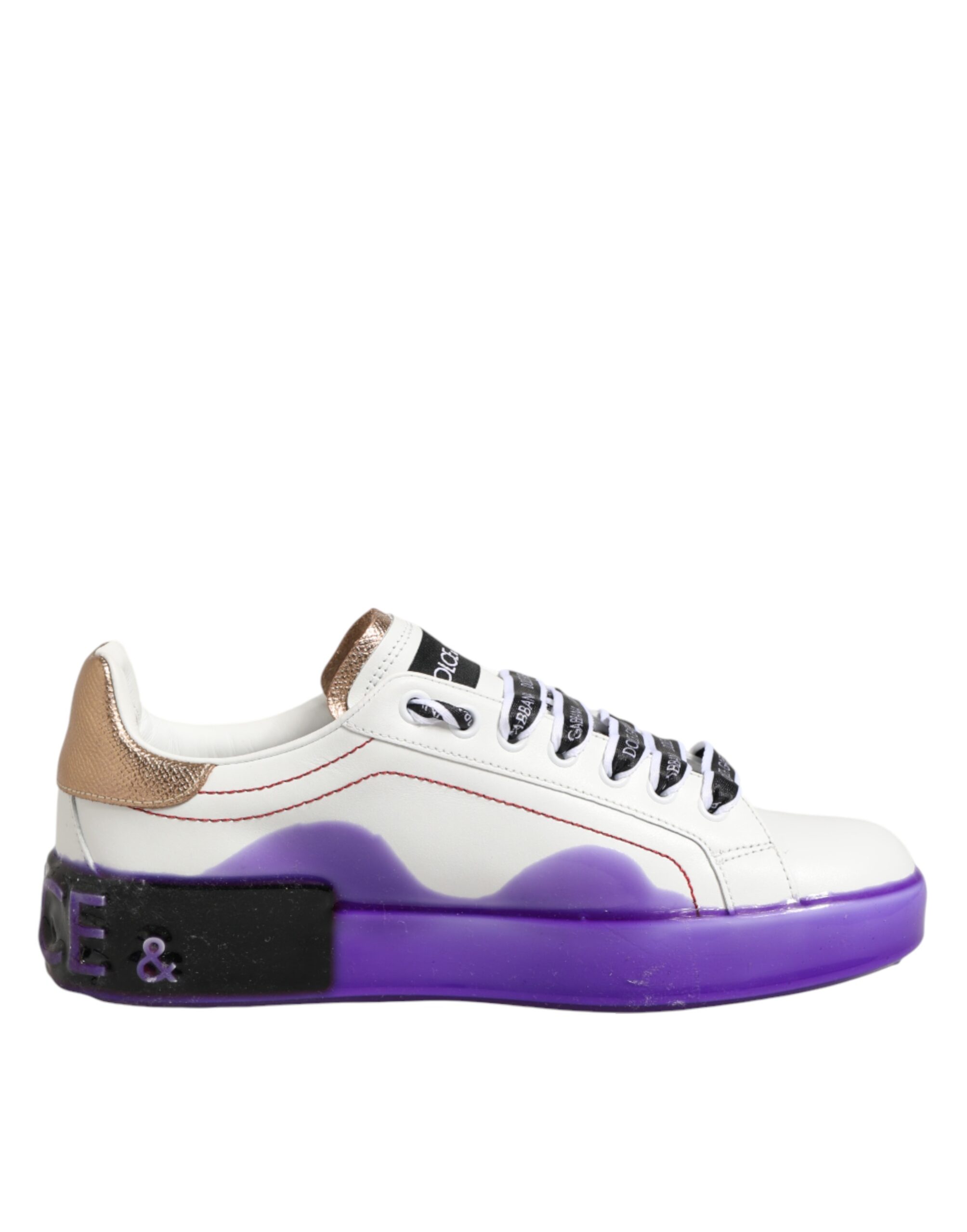 Dolce & Gabbana White Purple Leather Low Top Sneaker Shoes - Image 2