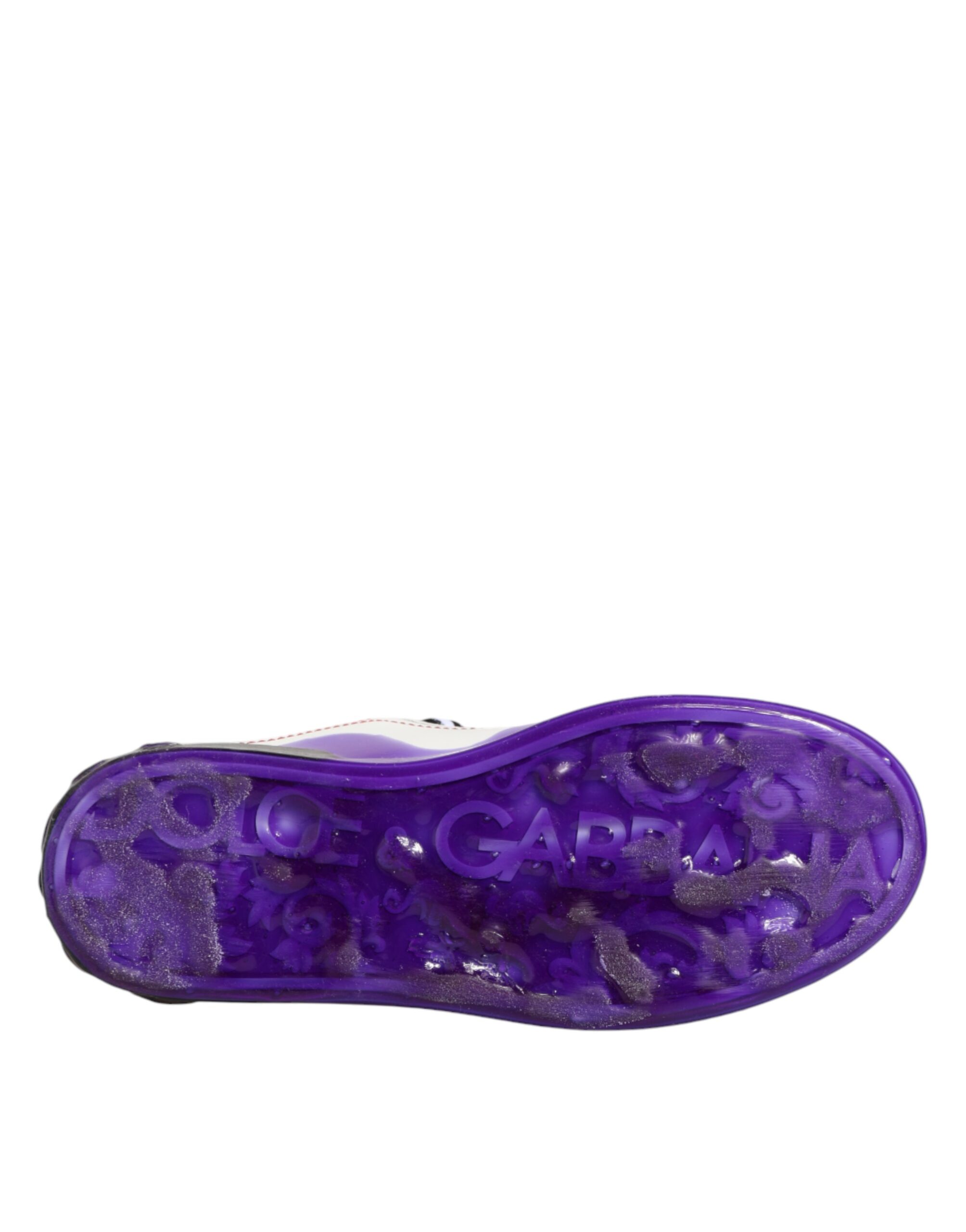Dolce & Gabbana White Purple Leather Low Top Sneaker Shoes - Image 8