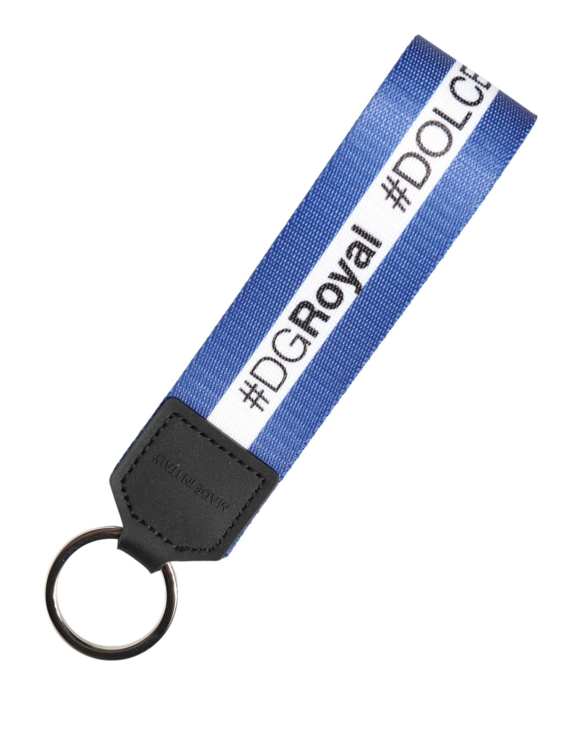Dolce & Gabbana White Blue Logo Polyester PVC Holder Keychain Keyring - Image 3