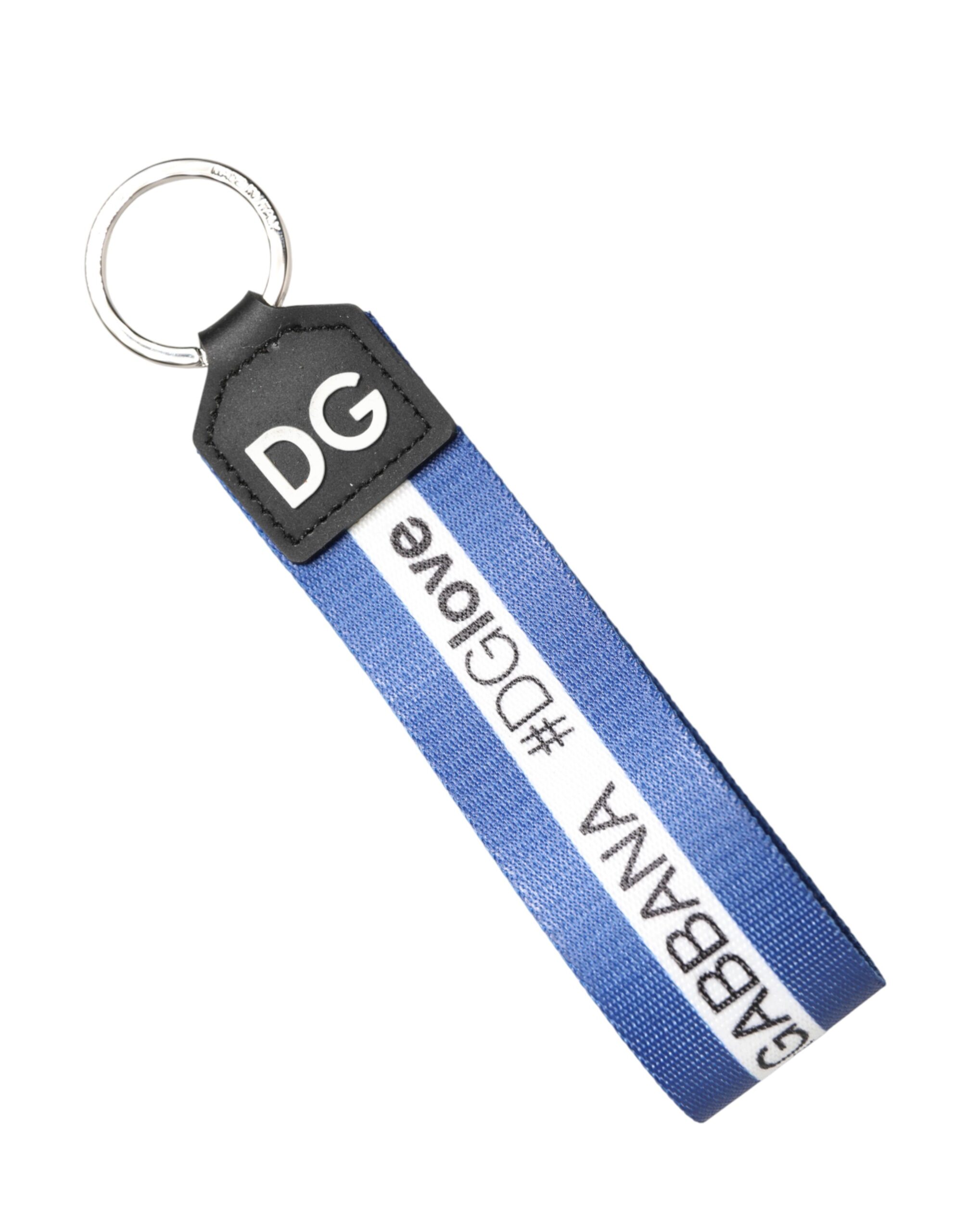 Dolce & Gabbana White Blue Logo Polyester PVC Holder Keychain Keyring - Image 4