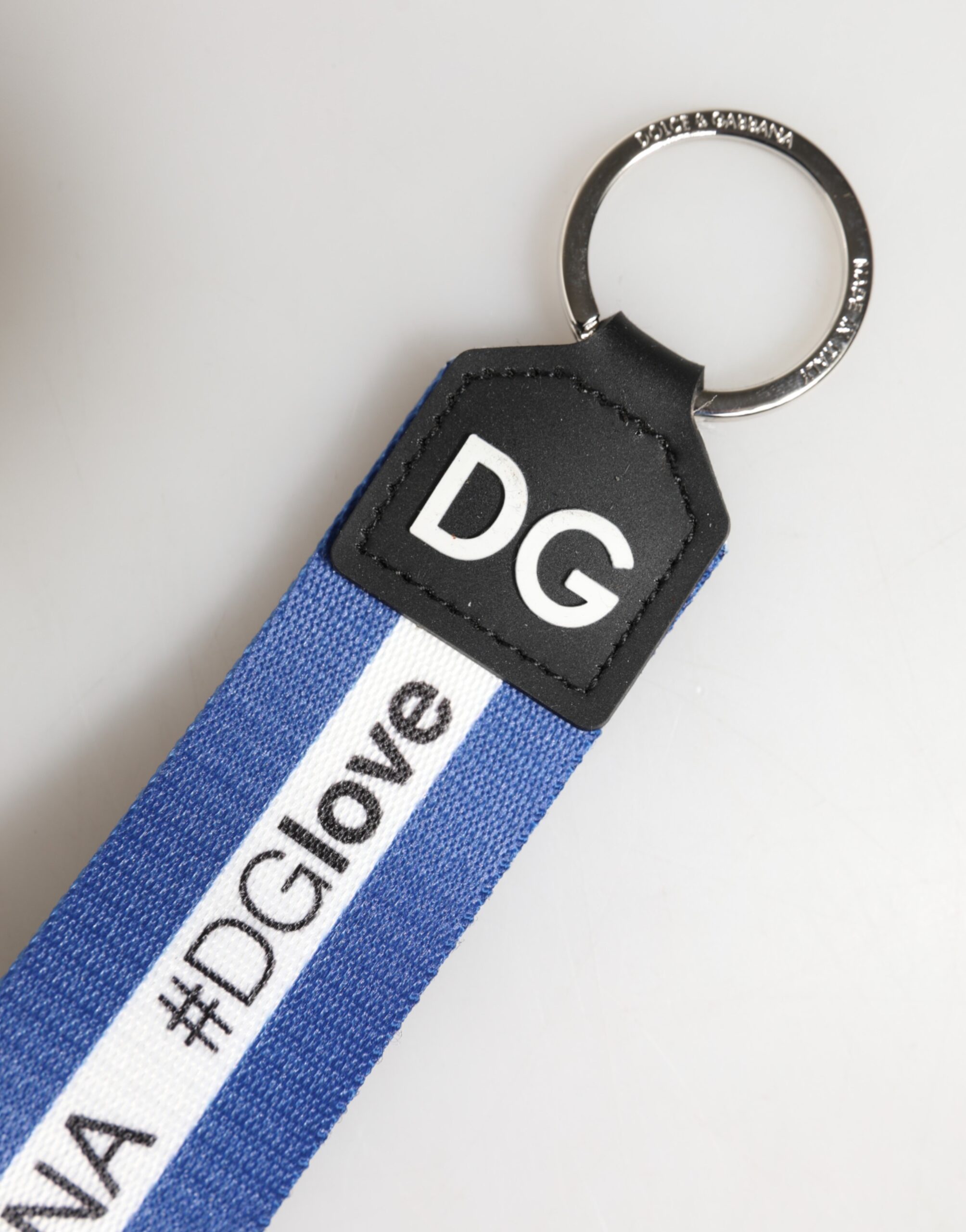 Dolce & Gabbana White Blue Logo Polyester PVC Holder Keychain Keyring - Image 5