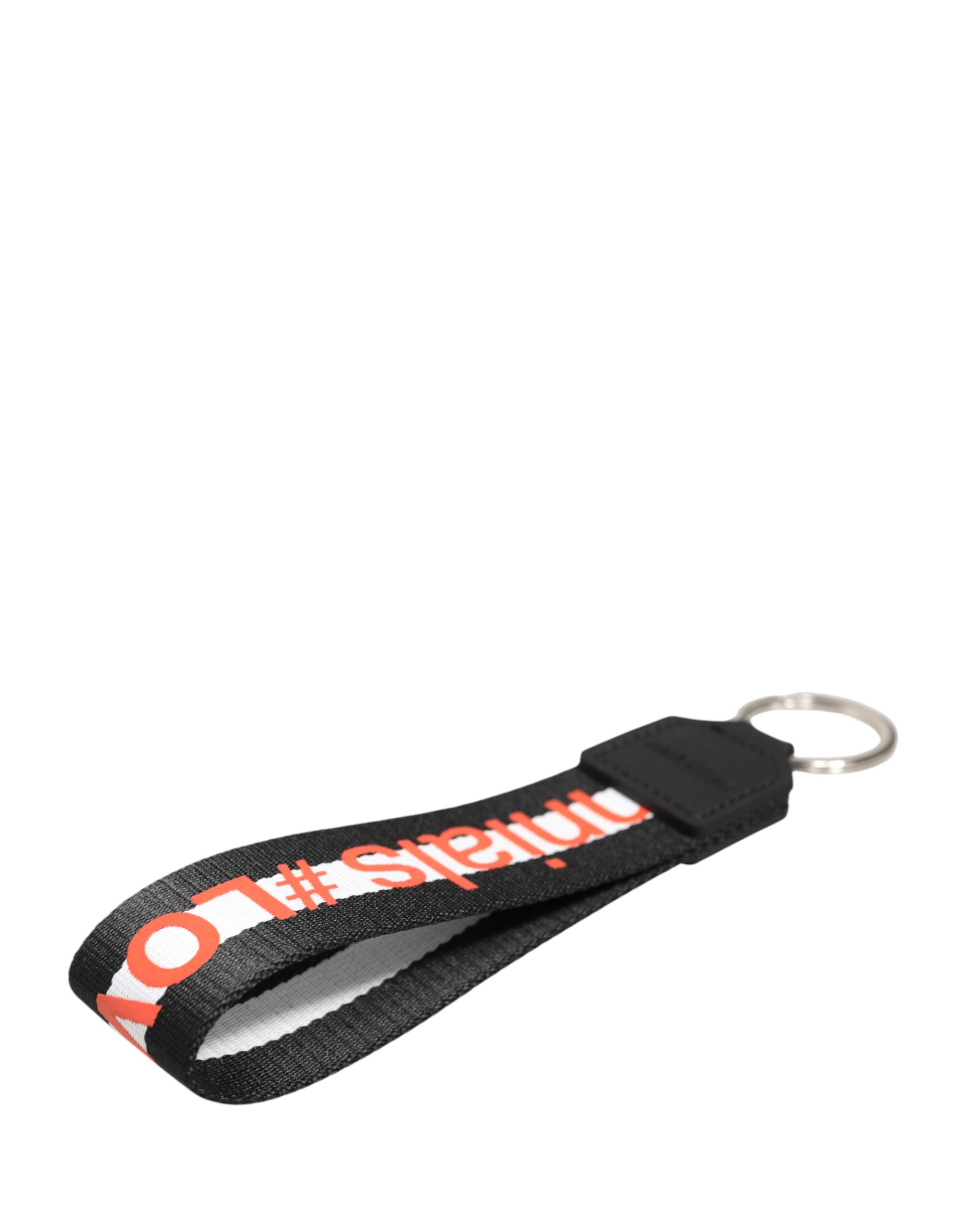 Dolce & Gabbana Black Logo Polyester Silver Brass Holder Keychain Keyring - Image 3