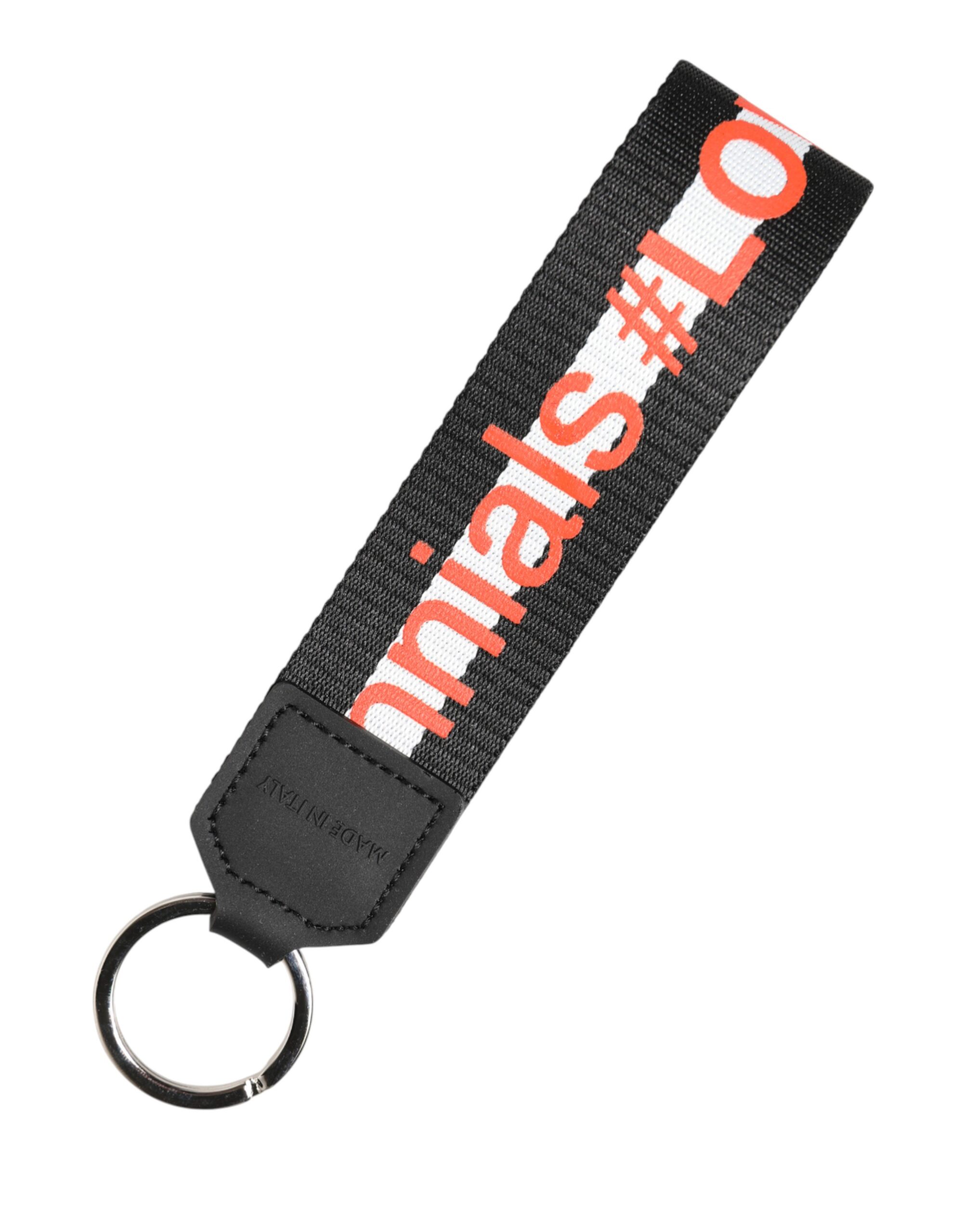 Dolce & Gabbana Black Logo Polyester Silver Brass Holder Keychain Keyring - Image 2