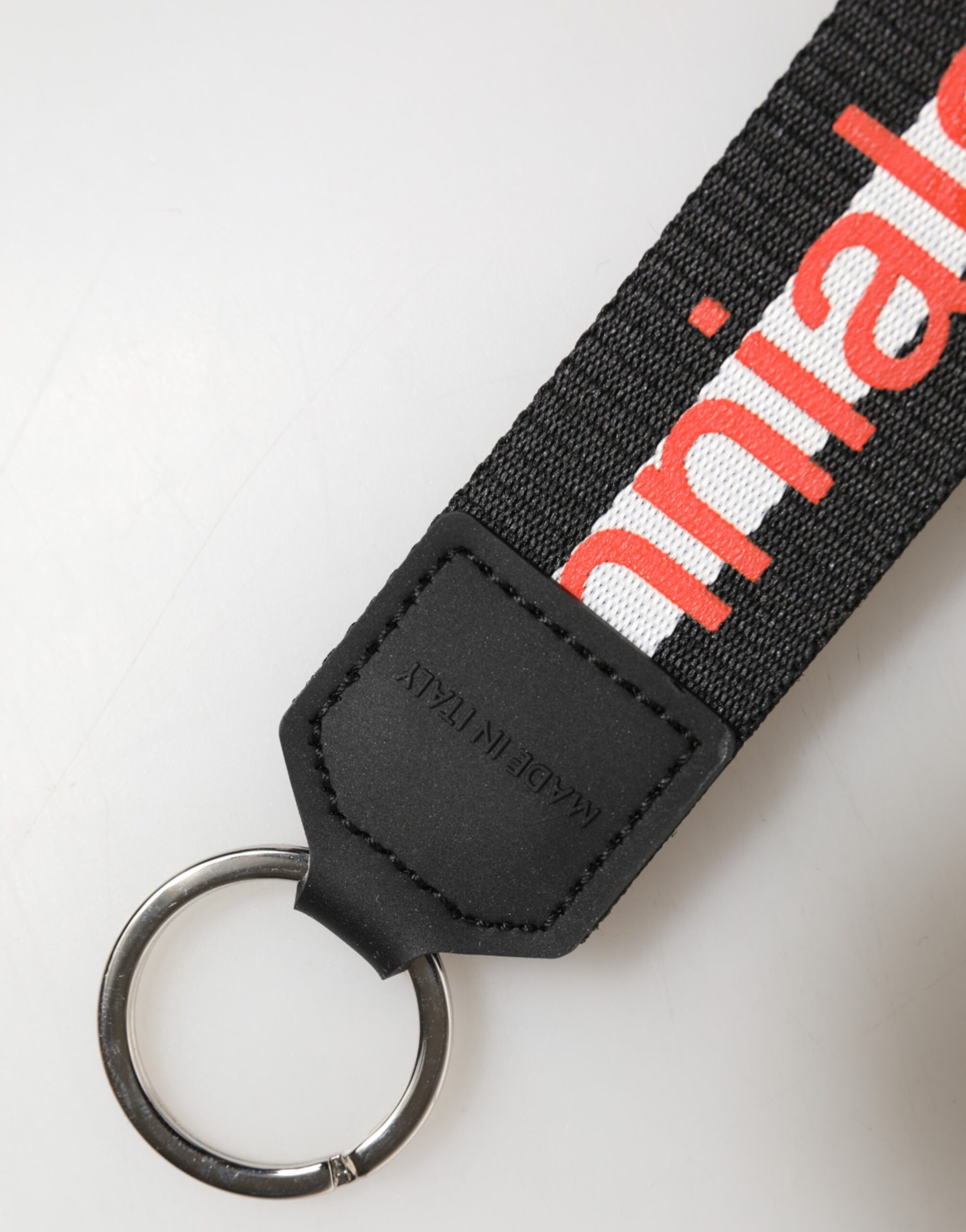 Dolce & Gabbana Black Logo Polyester Silver Brass Holder Keychain Keyring - Image 5