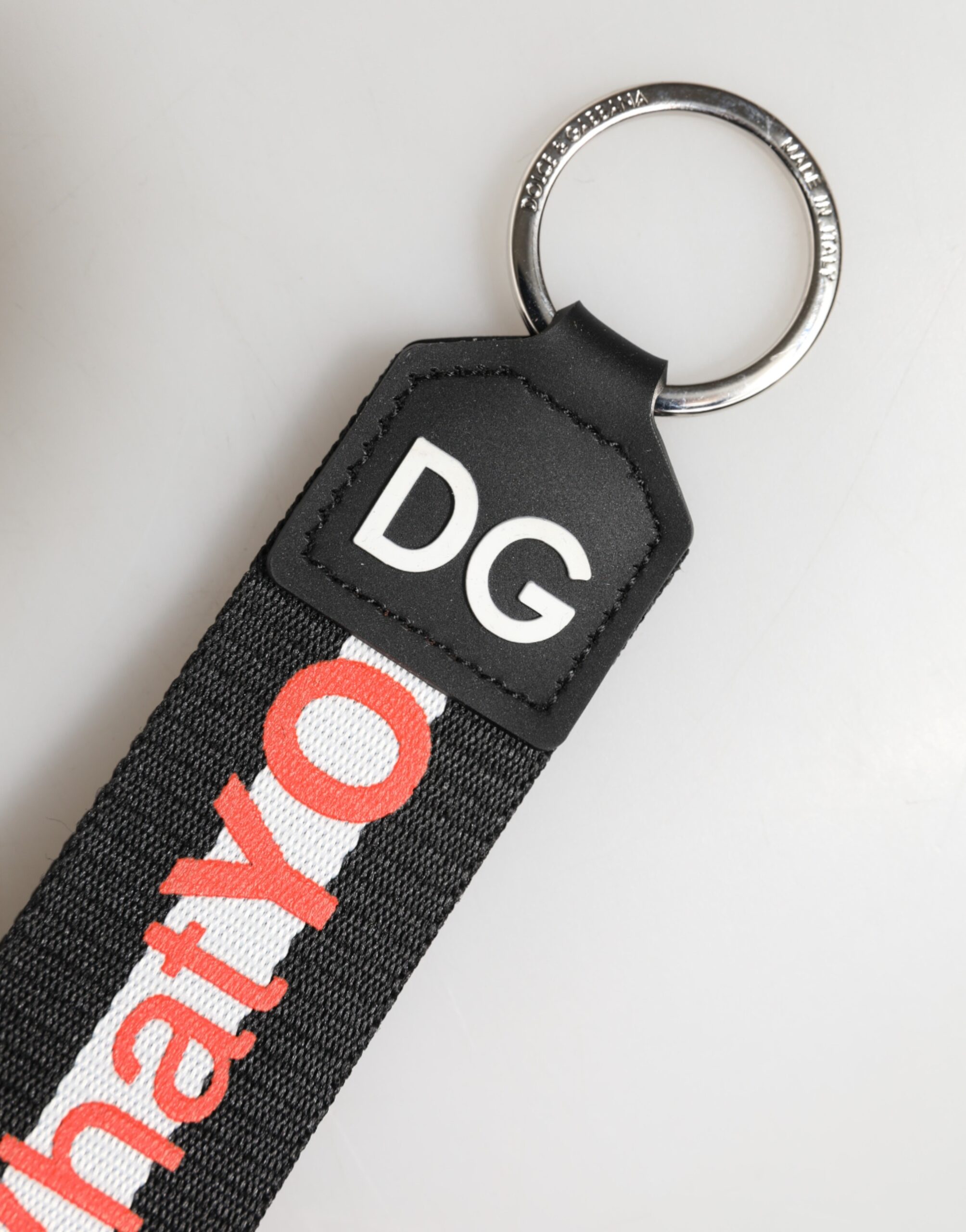 Dolce & Gabbana Black Logo Polyester Silver Brass Holder Keychain Keyring - Image 6
