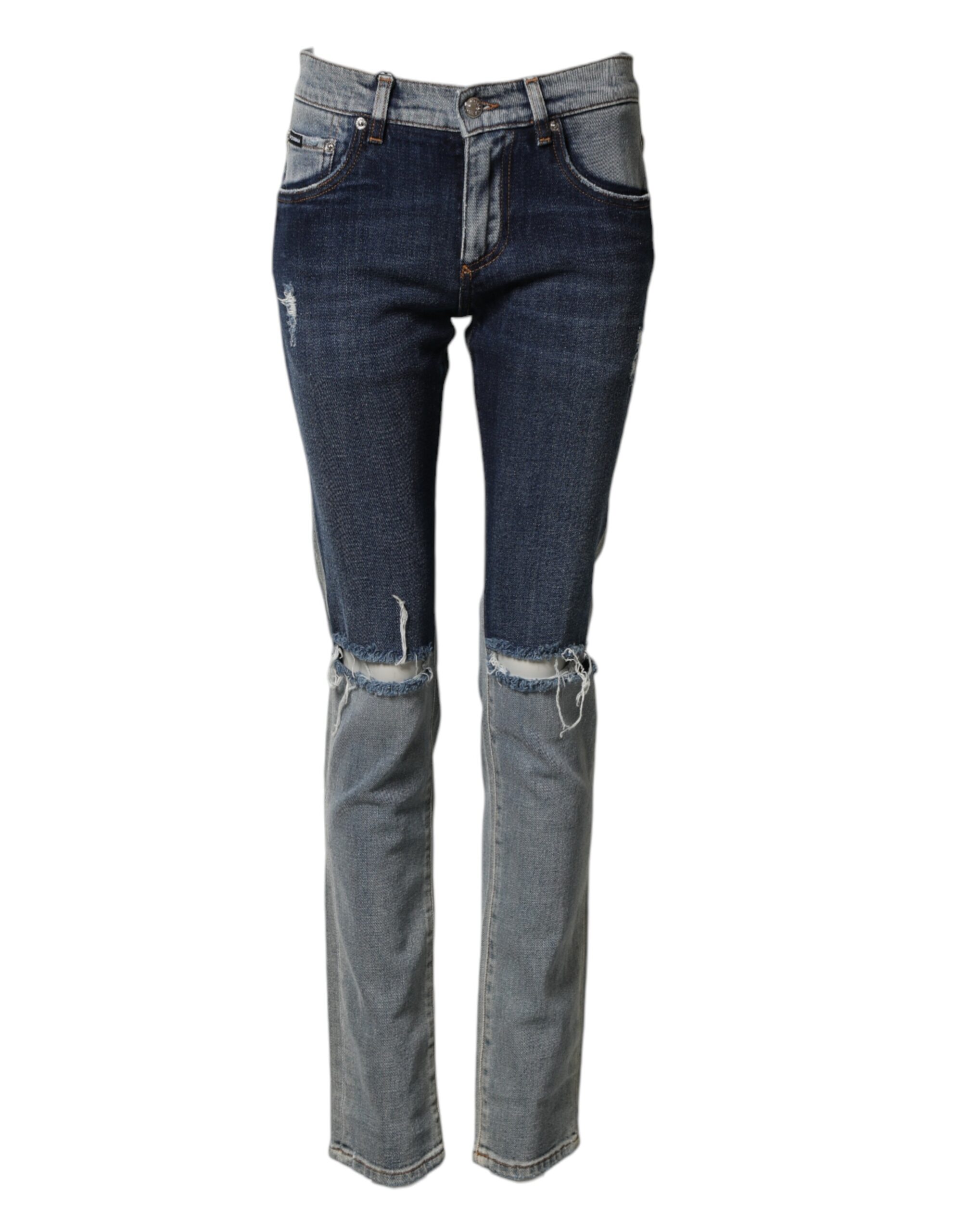 Dolce & Gabbana Blue Two Tone Cotton Men Skinny Denim Jeans - Image 2