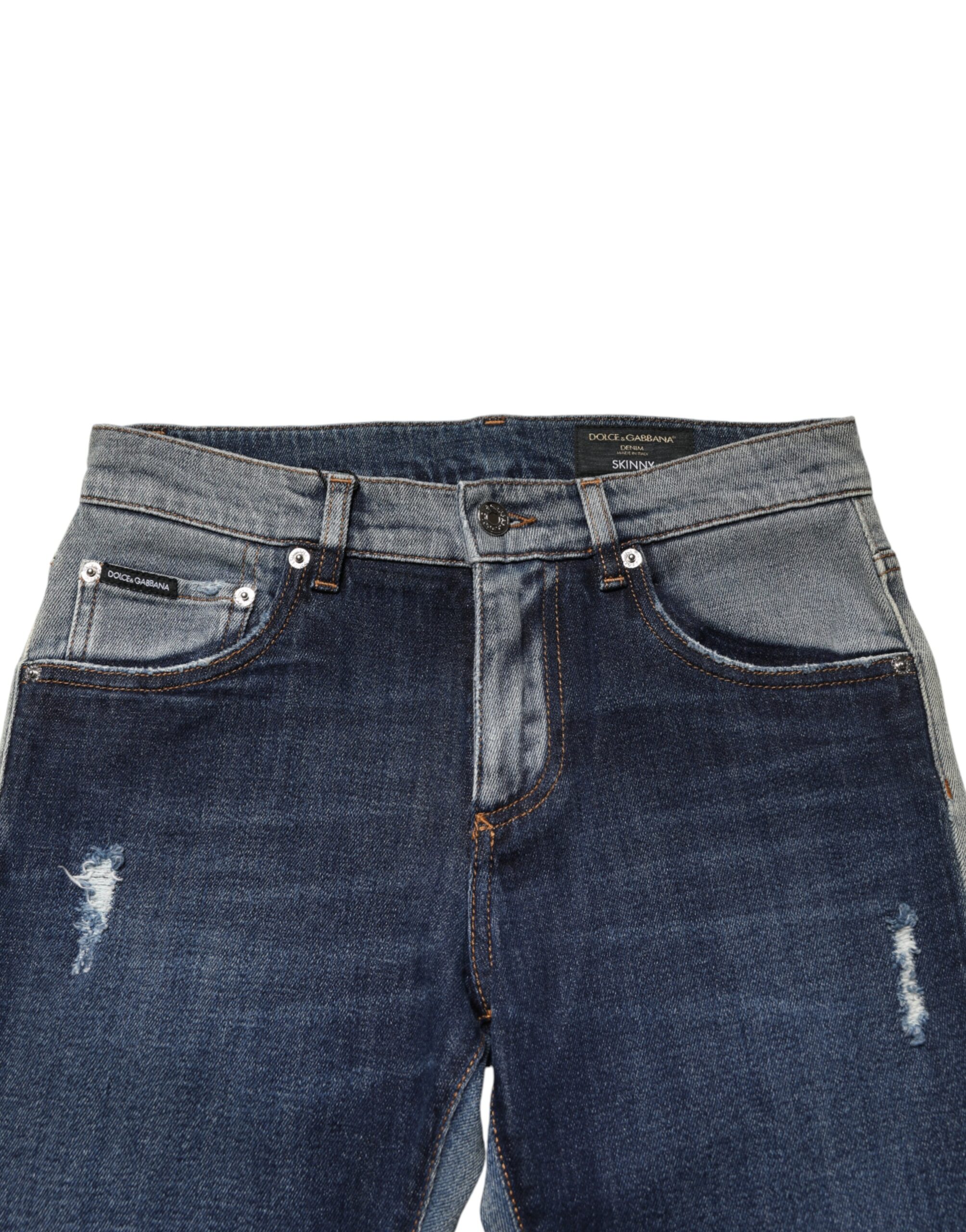 Dolce & Gabbana Blue Two Tone Cotton Men Skinny Denim Jeans - Image 4