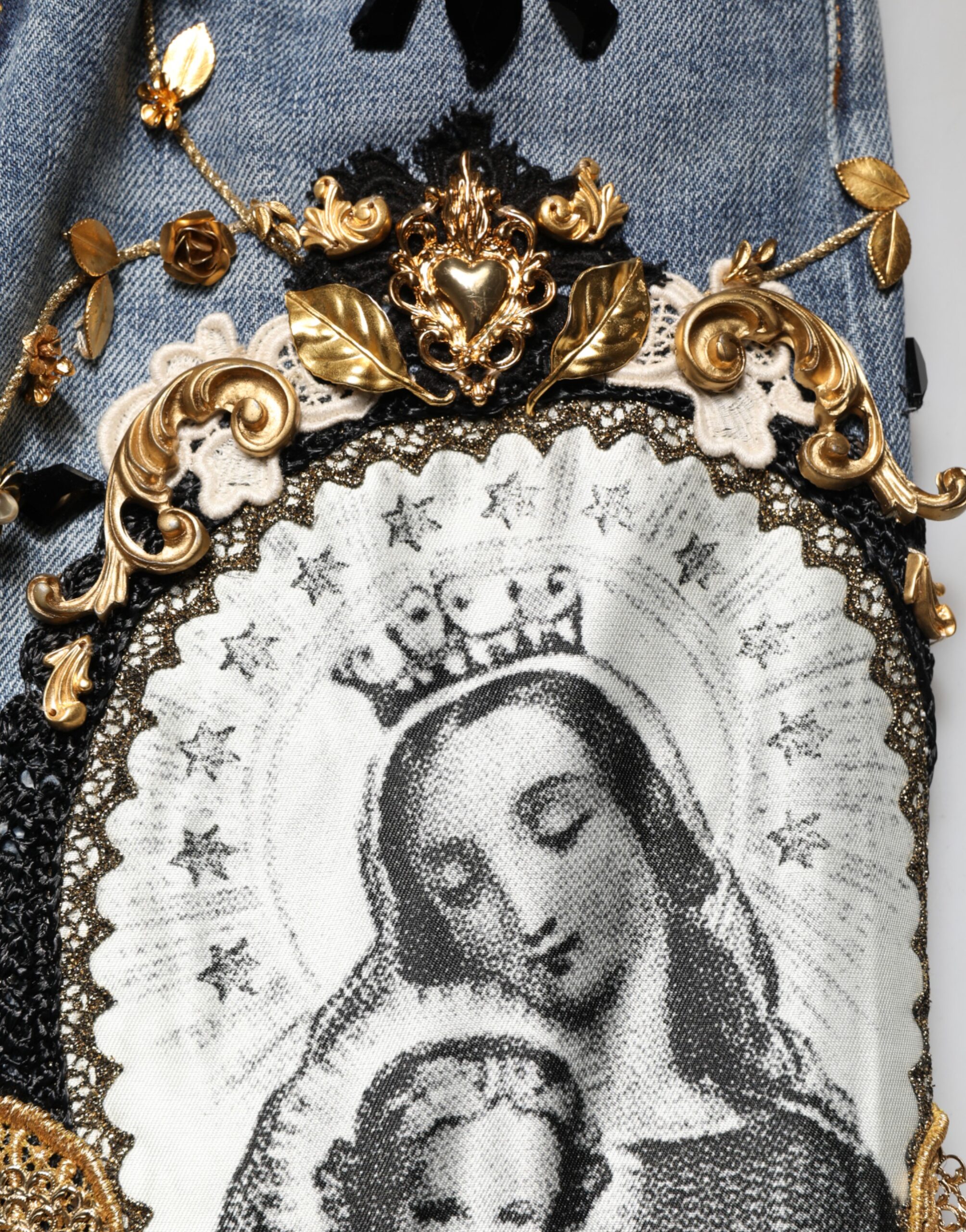 Dolce & Gabbana Blue Ripped Embellished Cotton Denim Jeans - Image 5