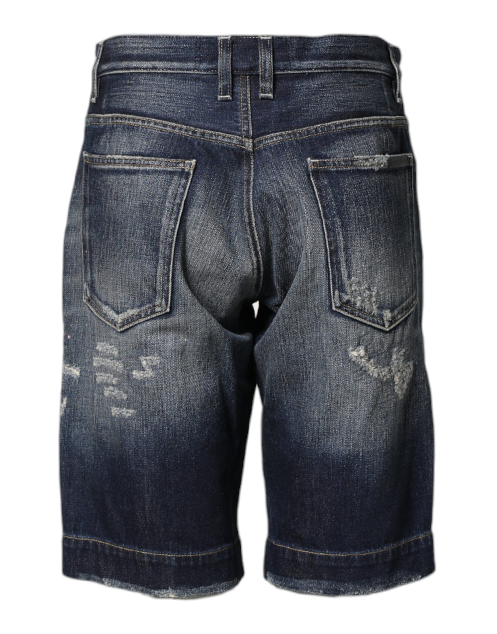 Dolce & Gabbana Blue Cotton Distressed Denim Bermuda Shorts - Image 3