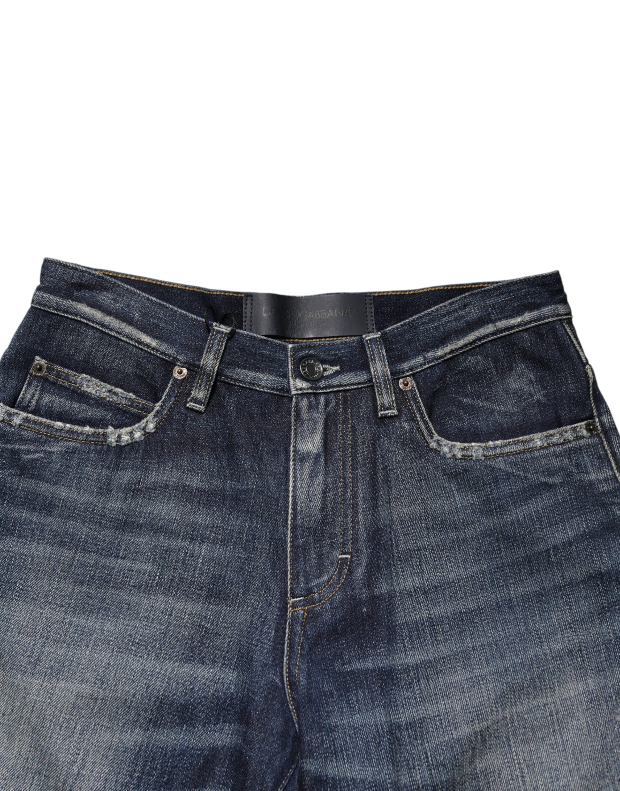 Dolce & Gabbana Blue Cotton Distressed Denim Bermuda Shorts - Image 4